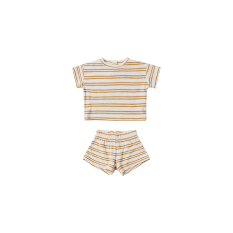 terry tee + shorts set || honey stripe