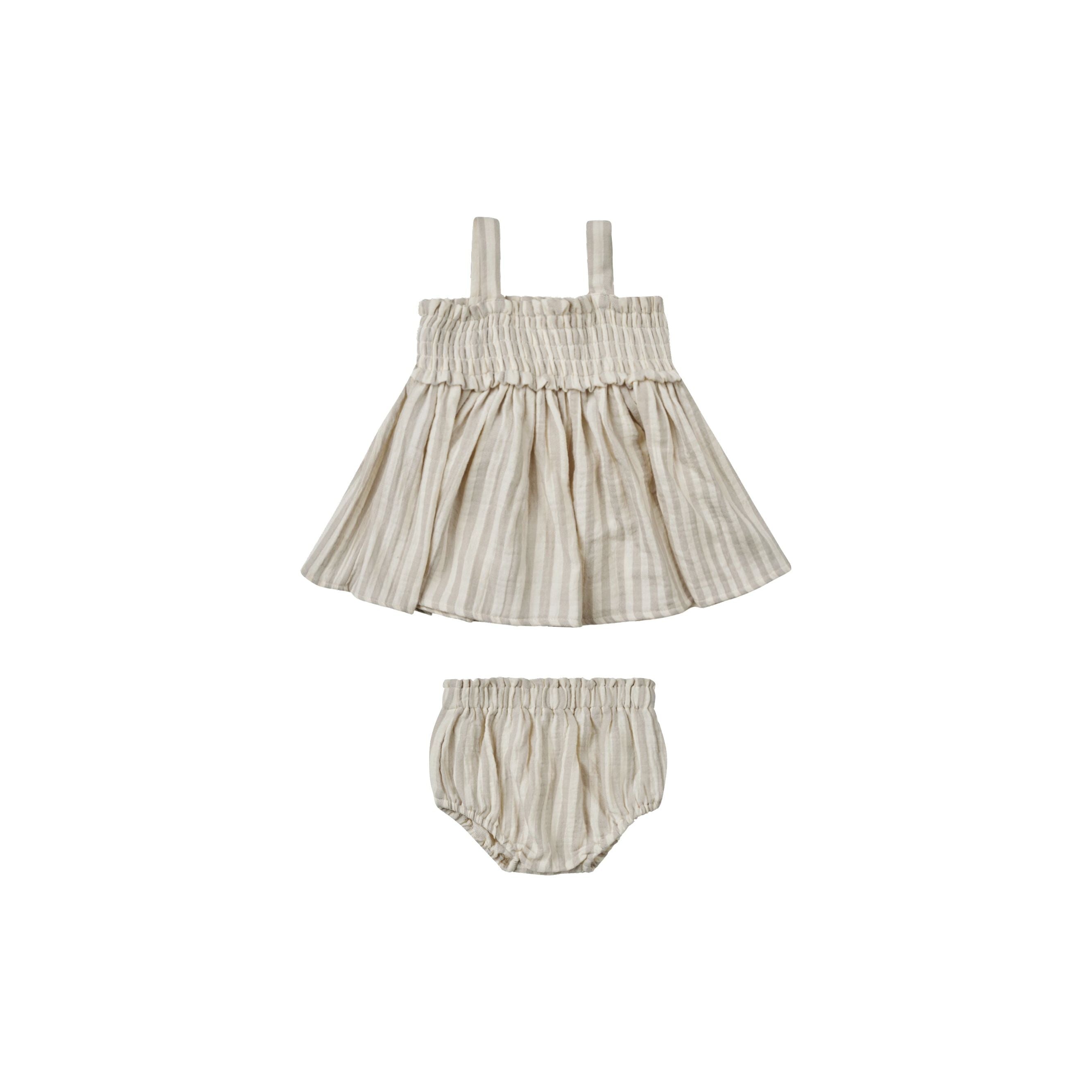 mae smocked top + bloomer set || ash stripe