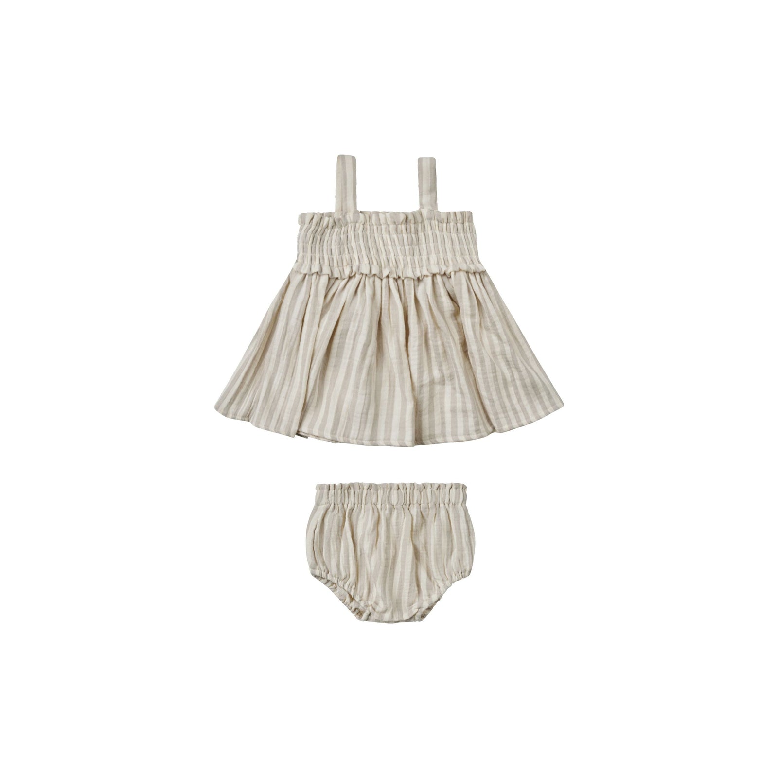mae smocked top + bloomer set || ash stripe