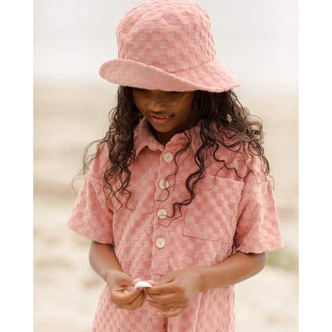 terry bucket hat || pink check