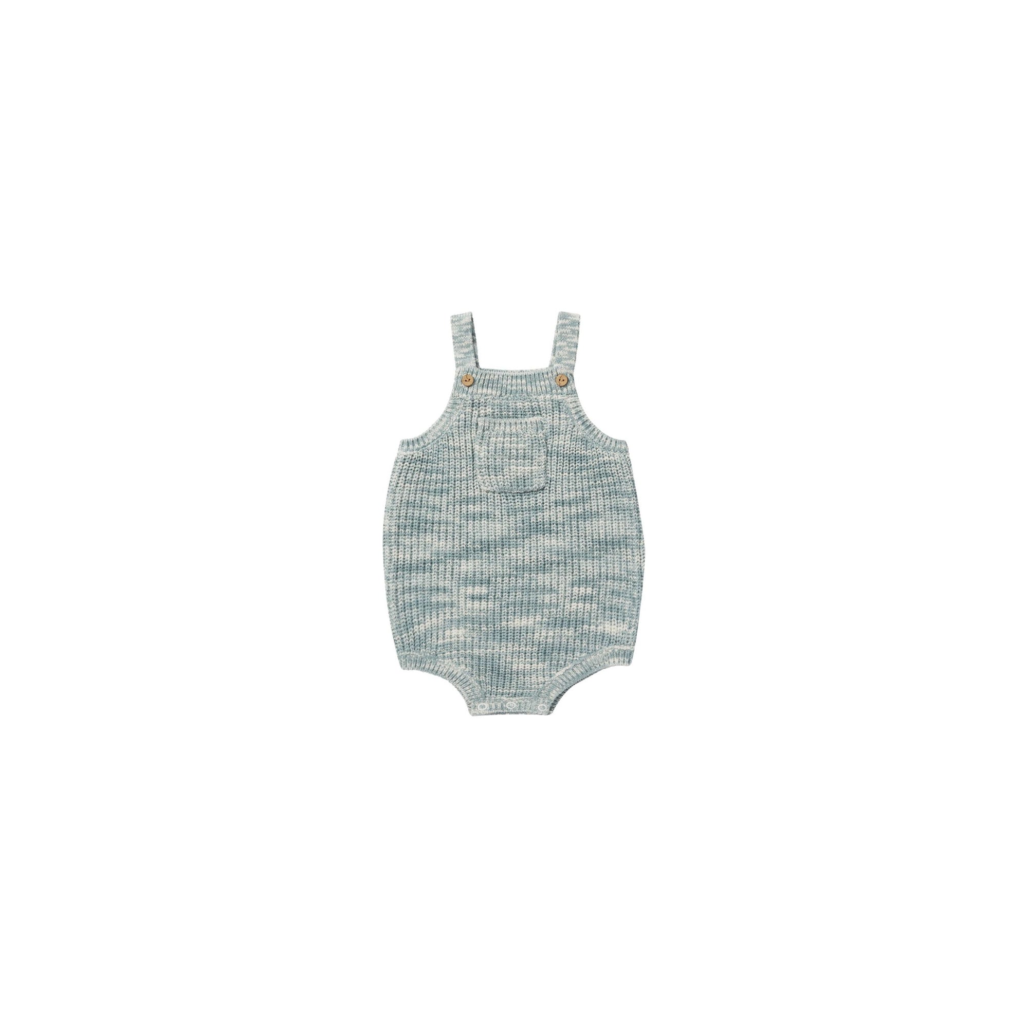 pocketed knit romper || heathered blue