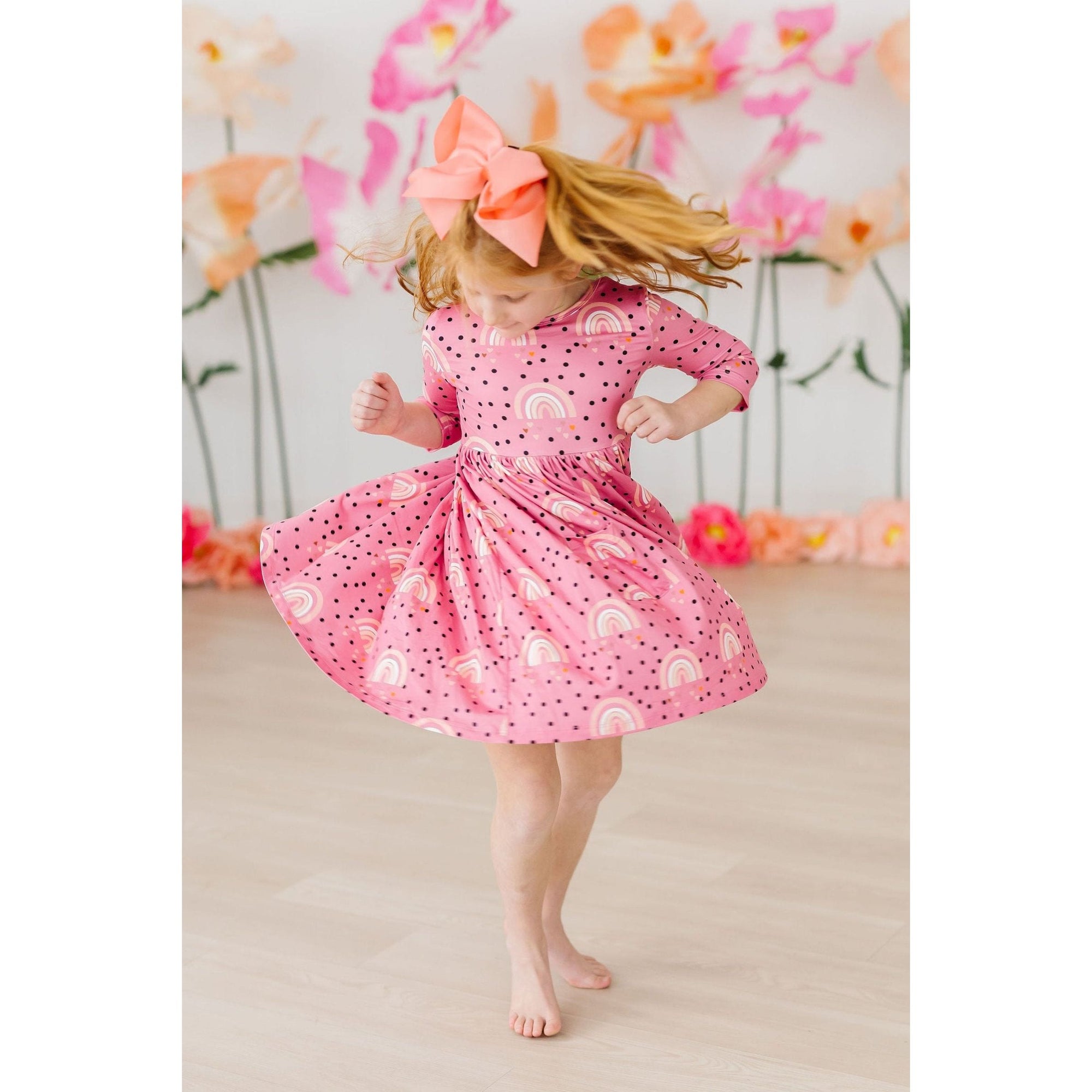 Rainbow Wishes 3/4 Sleeve Pocket Twirl Dress