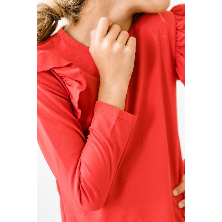Red L/S Ruffle Tee