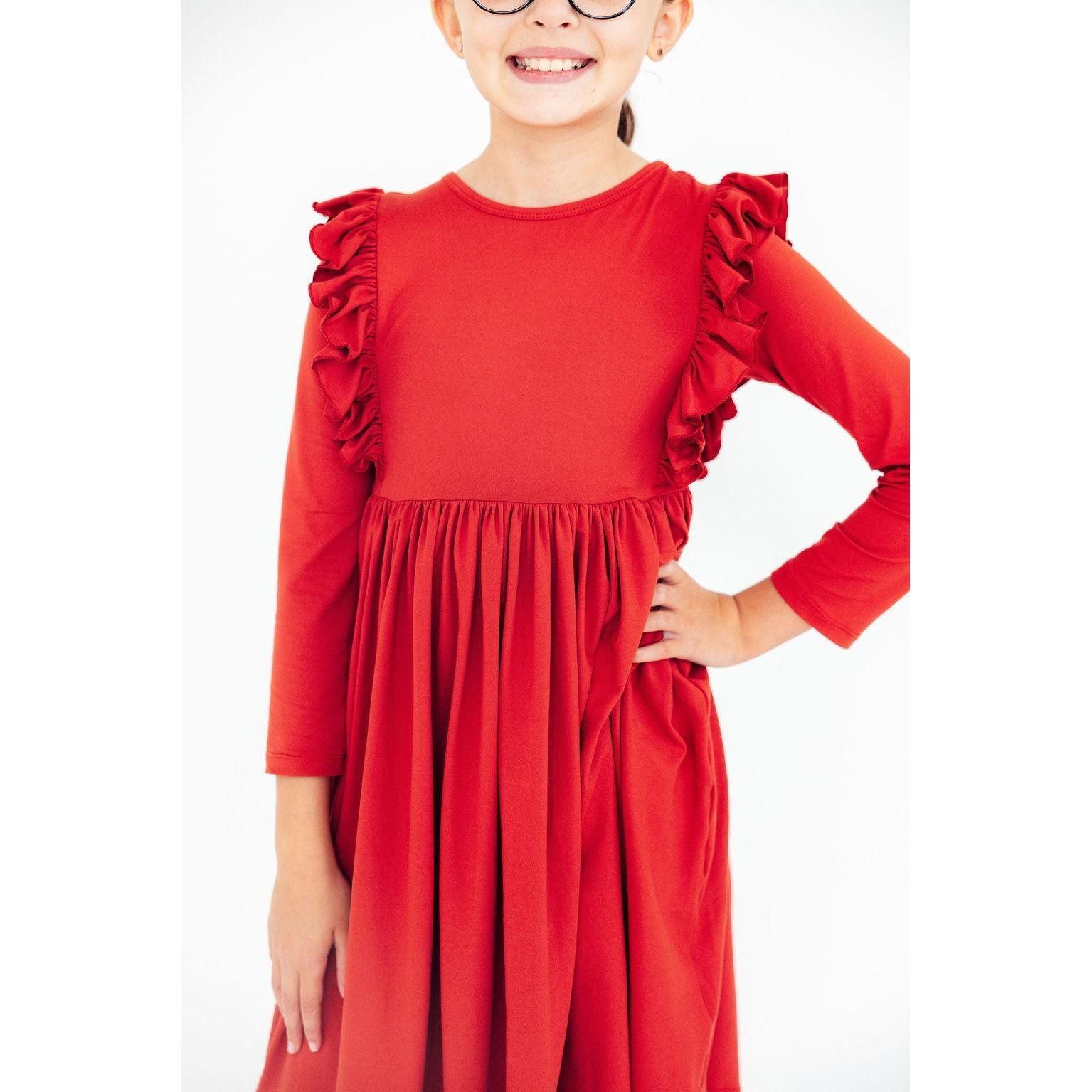 Red L/S Ruffle Twirl Dress