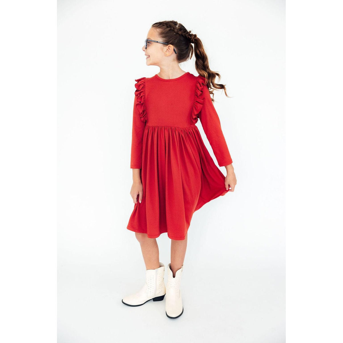 Red L/S Ruffle Twirl Dress