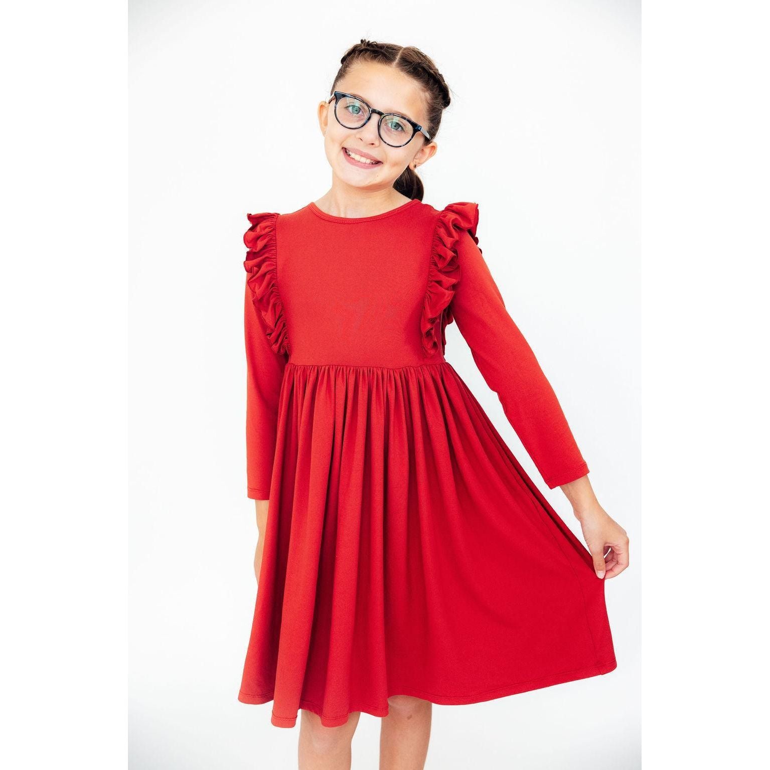 Red L/S Ruffle Twirl Dress