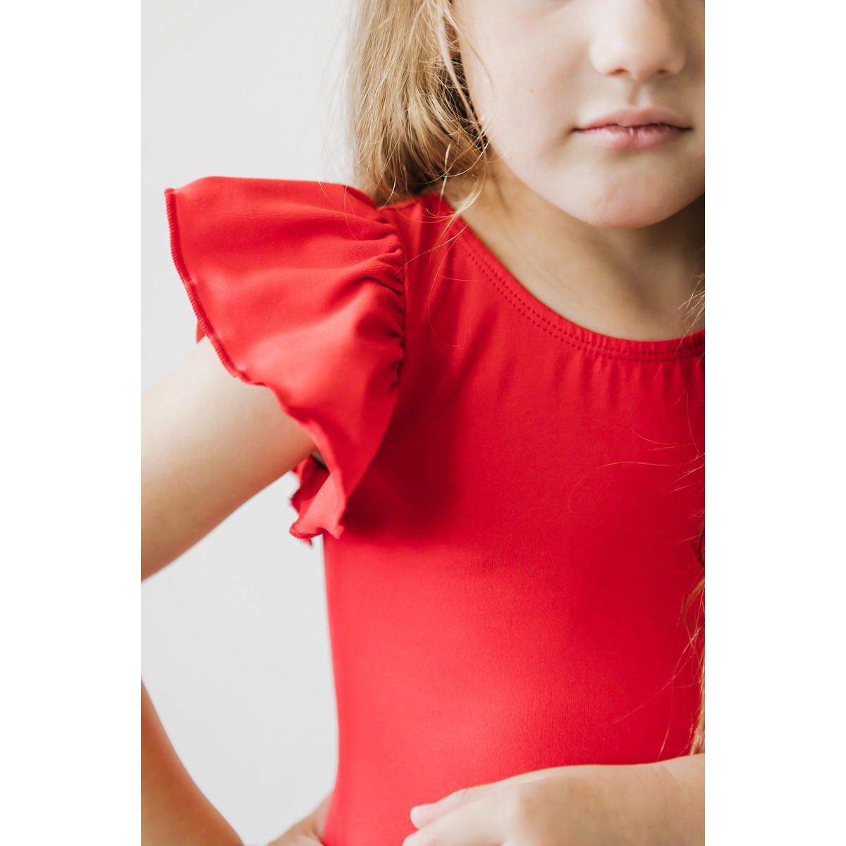 Red S/S Flutter Sleeve Leotard