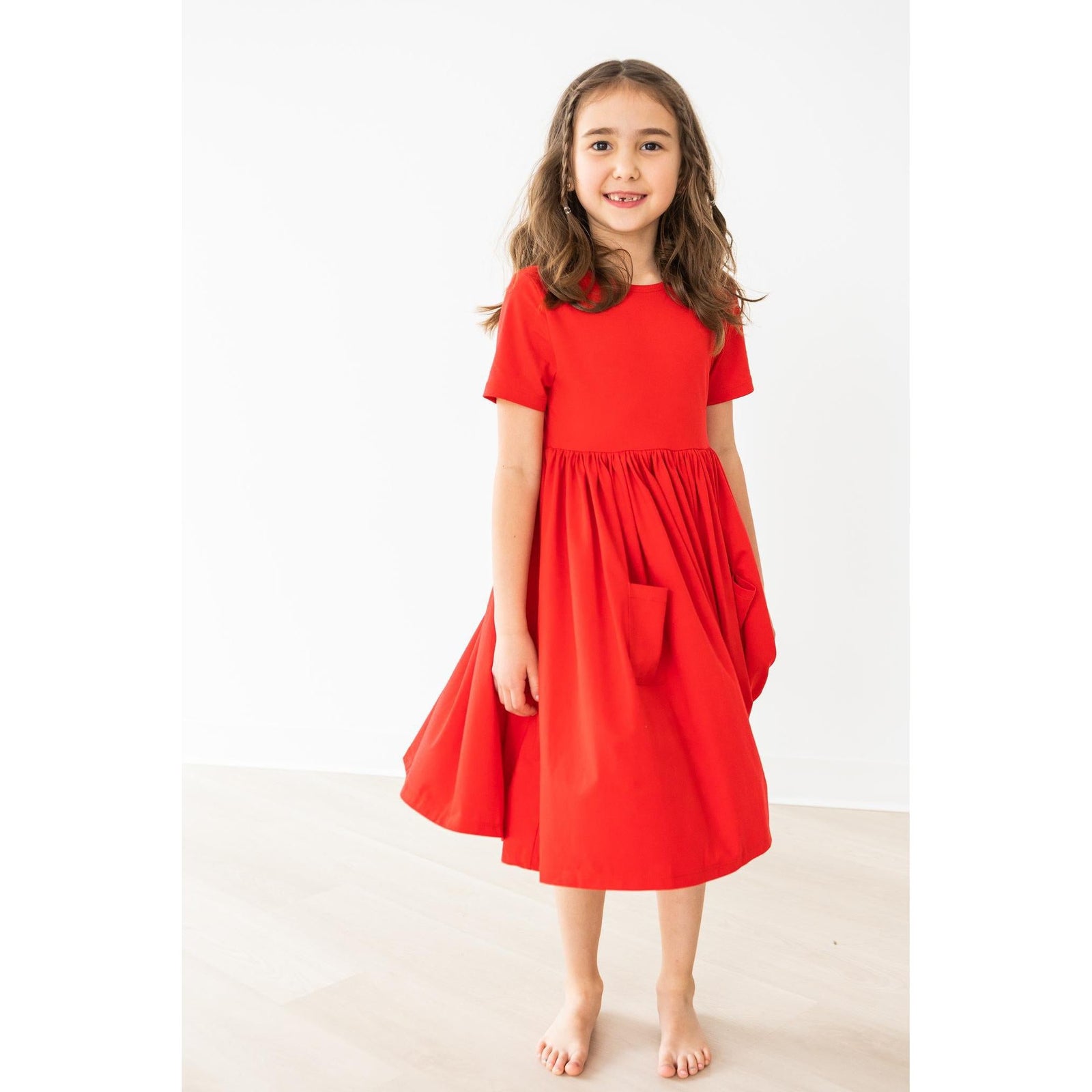 Red S/S Pocket Twirl Dress