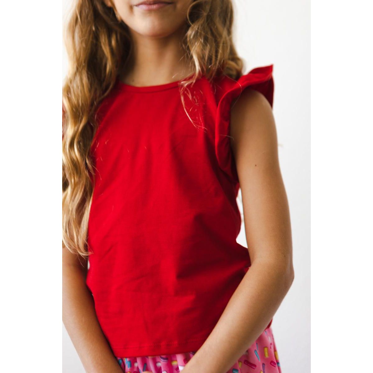 Red S/S Ruffle Tee