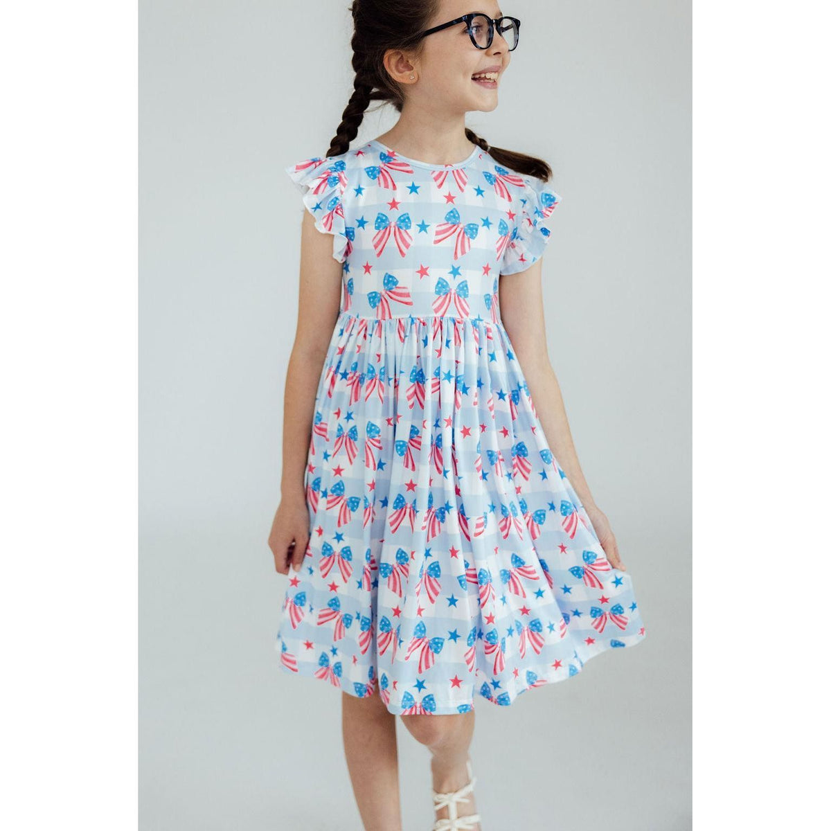 Red, White & Bows Flutter Sleeve Twirl Dress