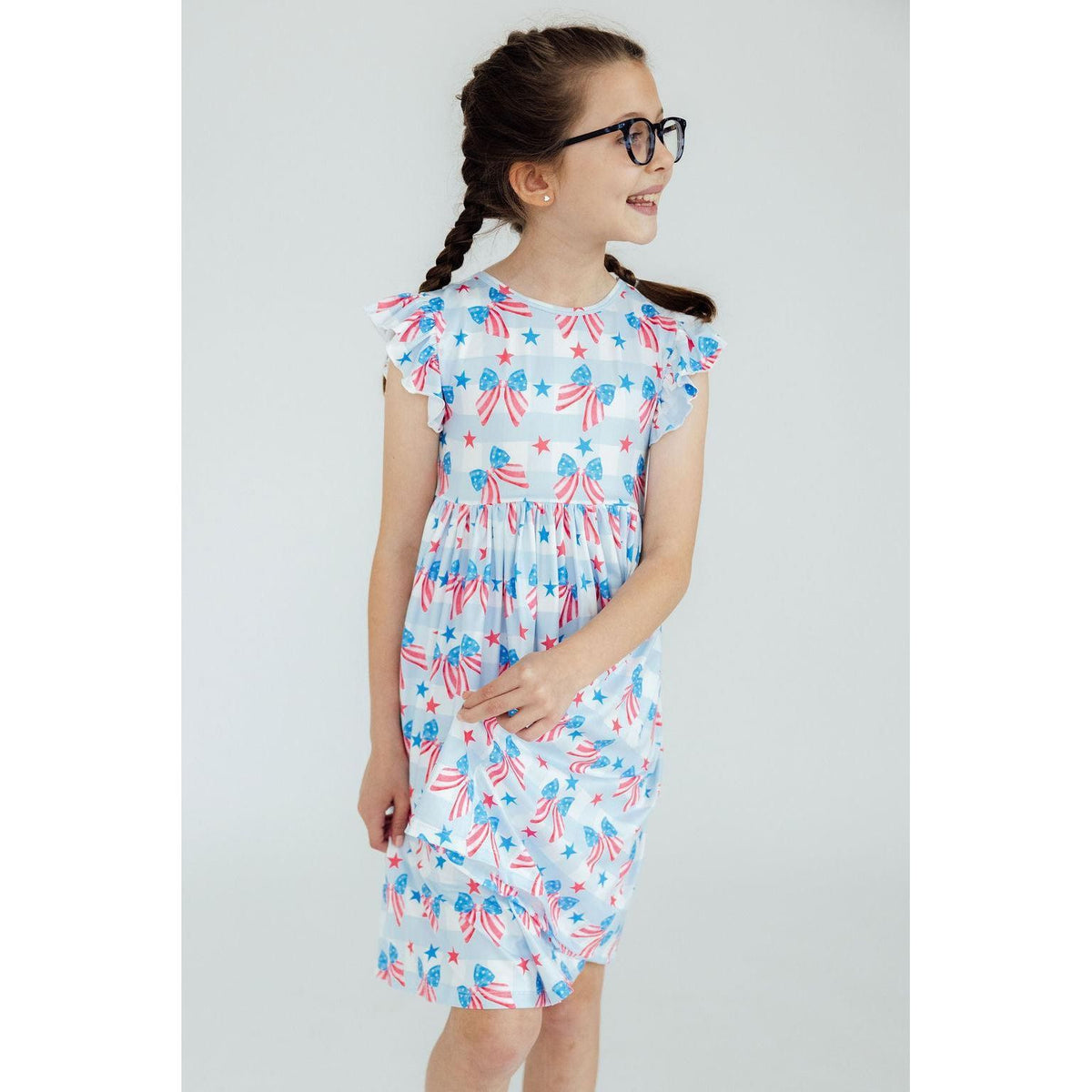 Red, White & Bows Flutter Sleeve Twirl Dress