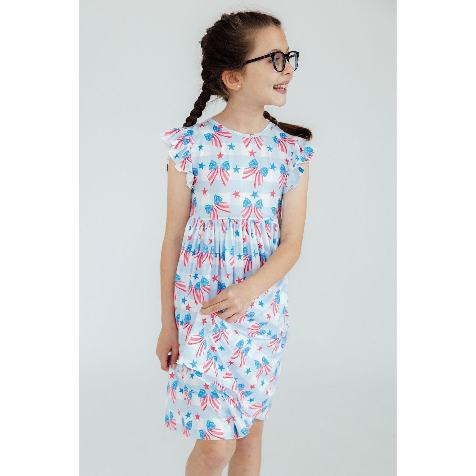 Red, White & Bows Flutter Sleeve Twirl Dress