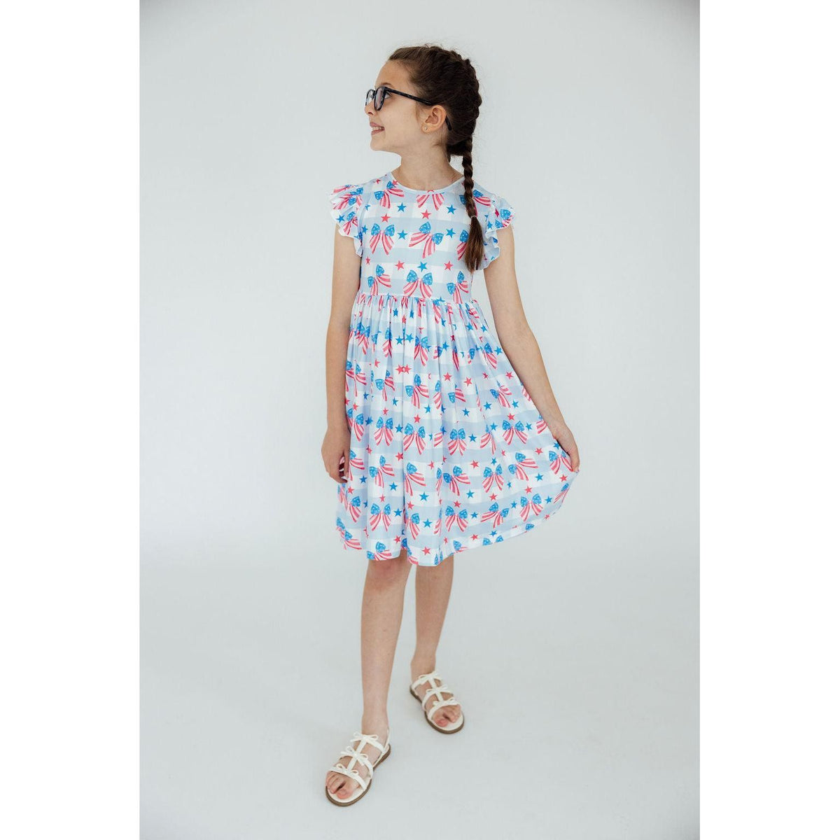Red, White & Bows Flutter Sleeve Twirl Dress