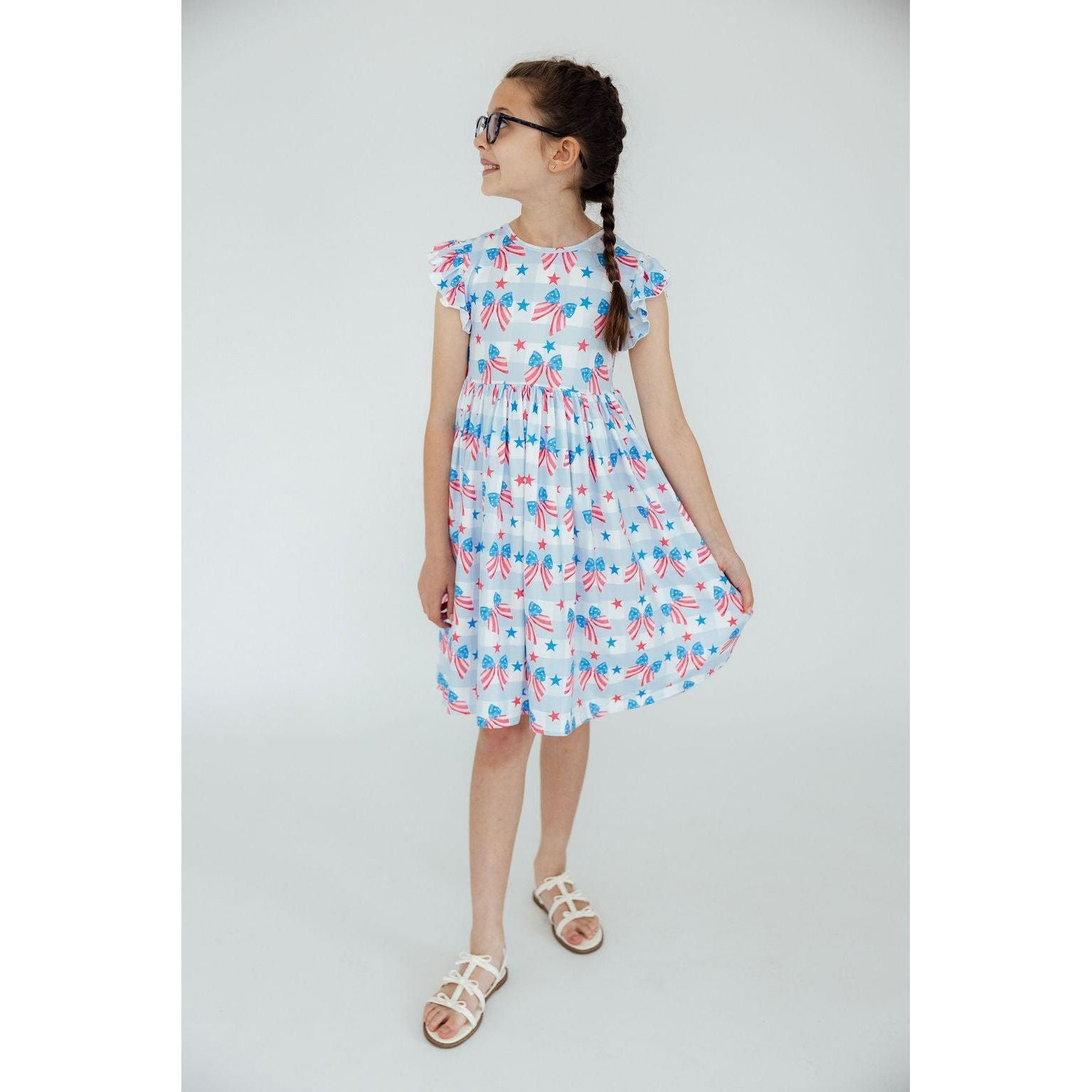 Red, White & Bows Flutter Sleeve Twirl Dress