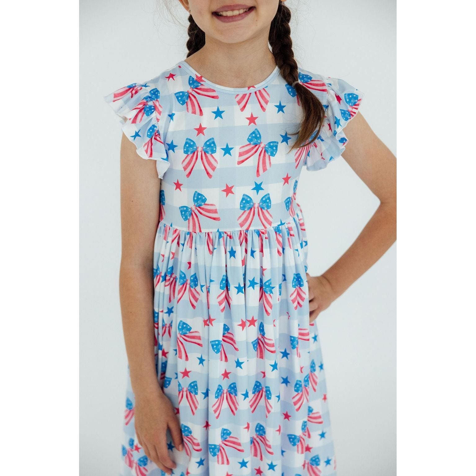 Red, White & Bows Flutter Sleeve Twirl Dress