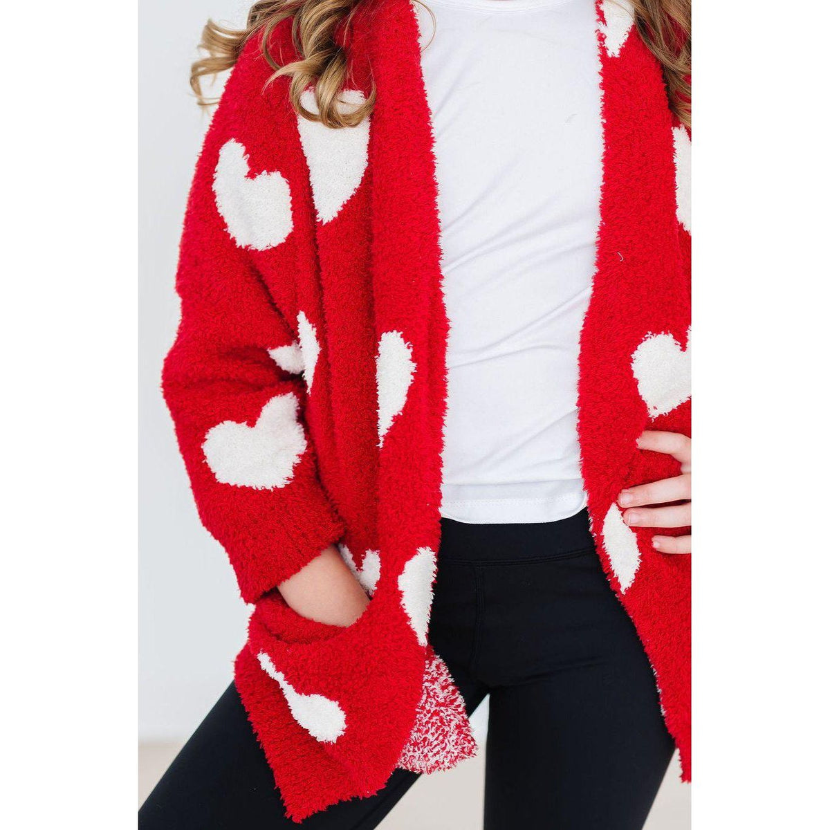 Red/Coconut Heart Cozy Cardigan