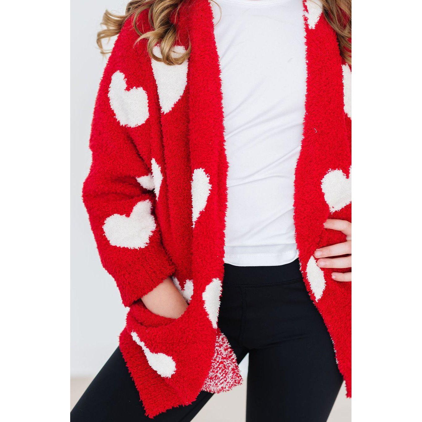 Red/Coconut Heart Cozy Cardigan