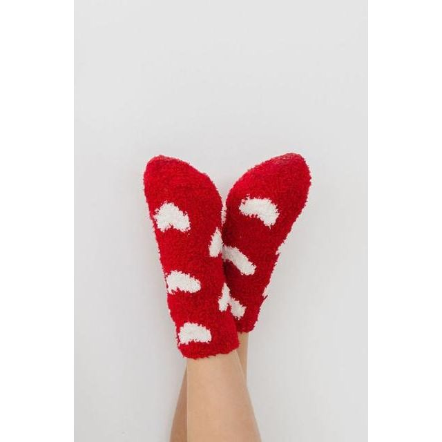 Red/Coconut Heart Cozy Socks