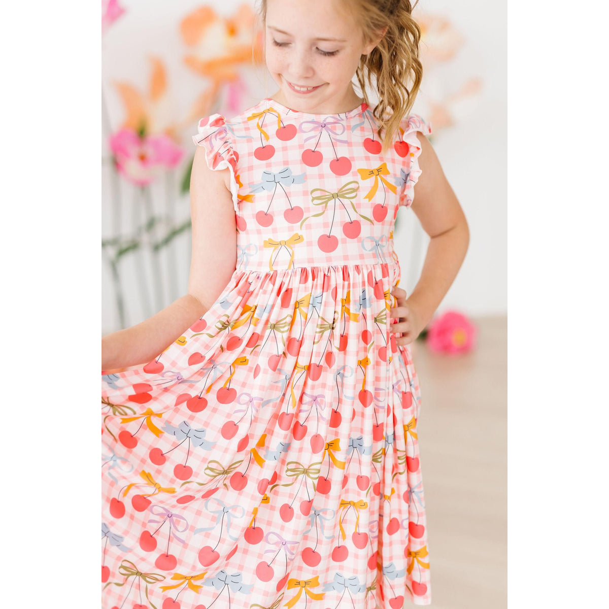Retro Picnic Flutter Sleeve Twirl Dress