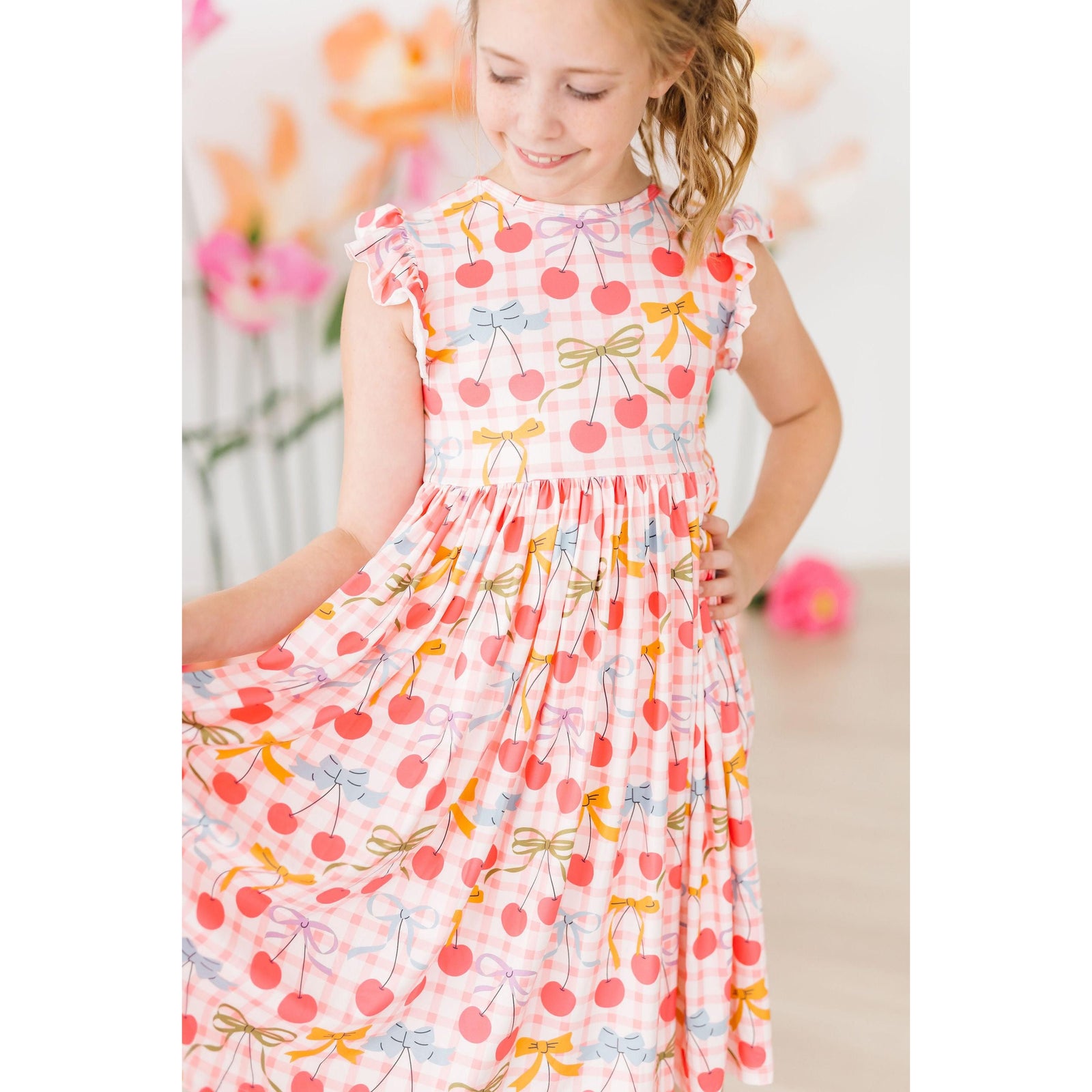 Retro Picnic Flutter Sleeve Twirl Dress
