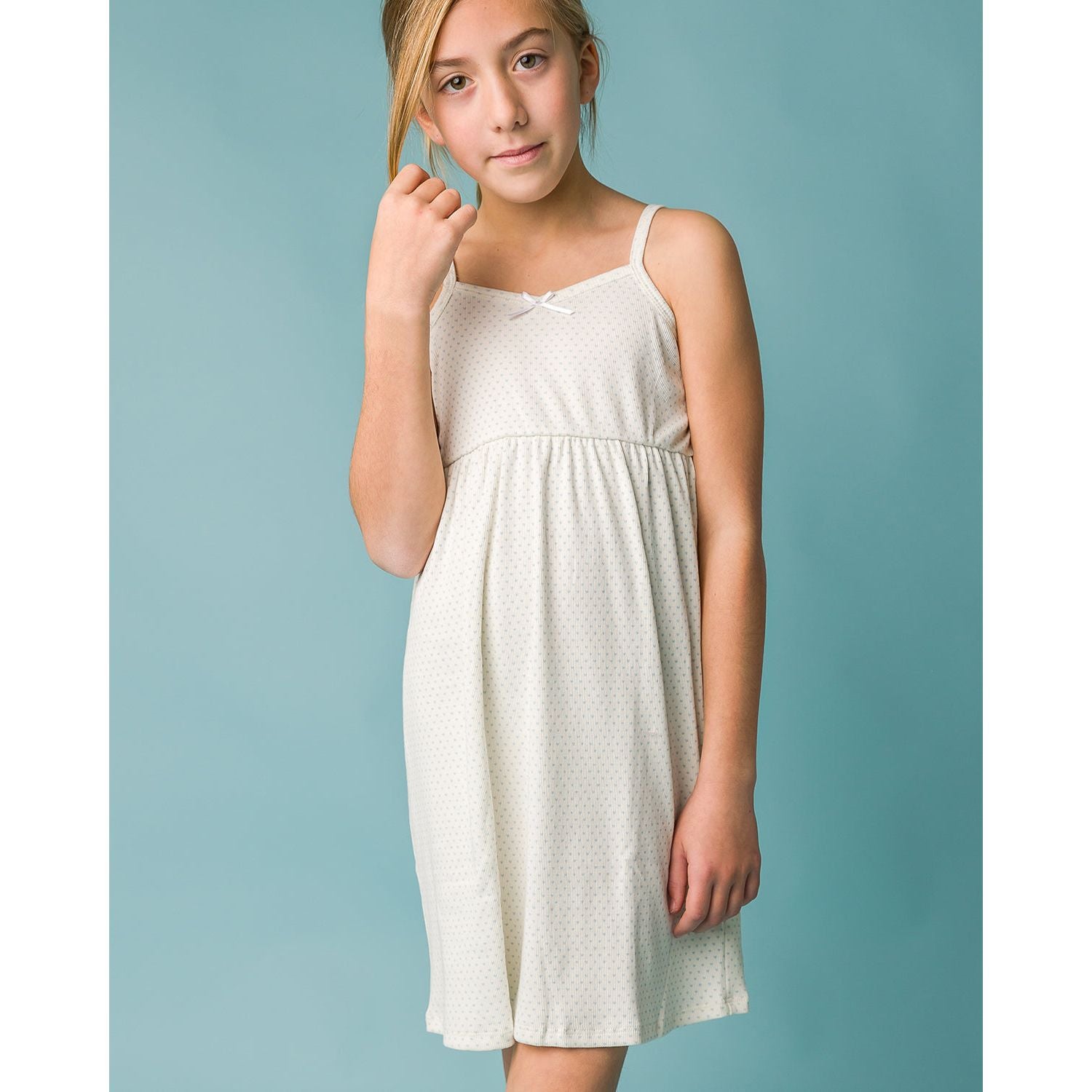 The Organic Rib Dress [Blue Tiny Hearts on Cream]
