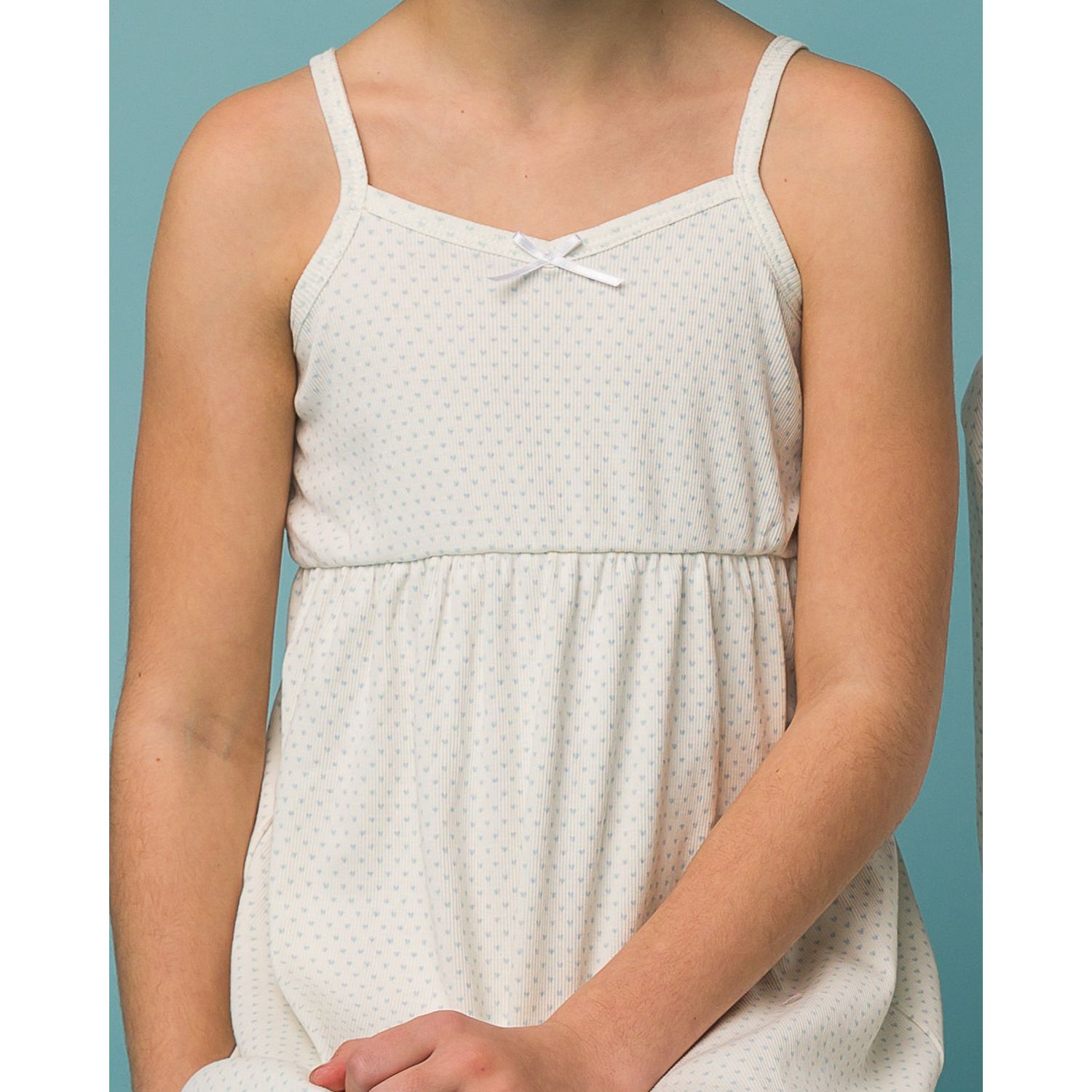 The Organic Rib Dress [Blue Tiny Hearts on Cream]
