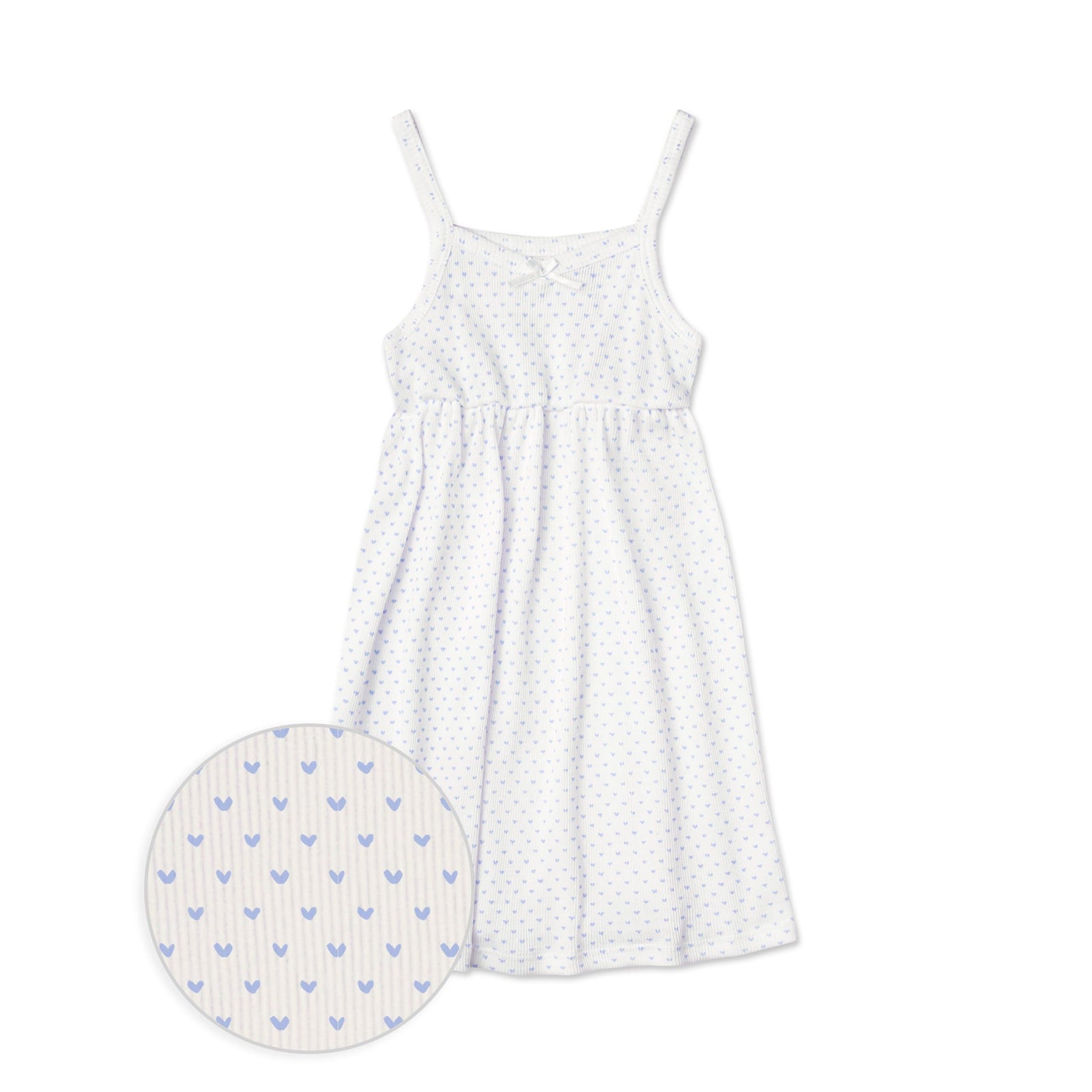 The Organic Rib Dress [Blue Tiny Hearts on Cream]