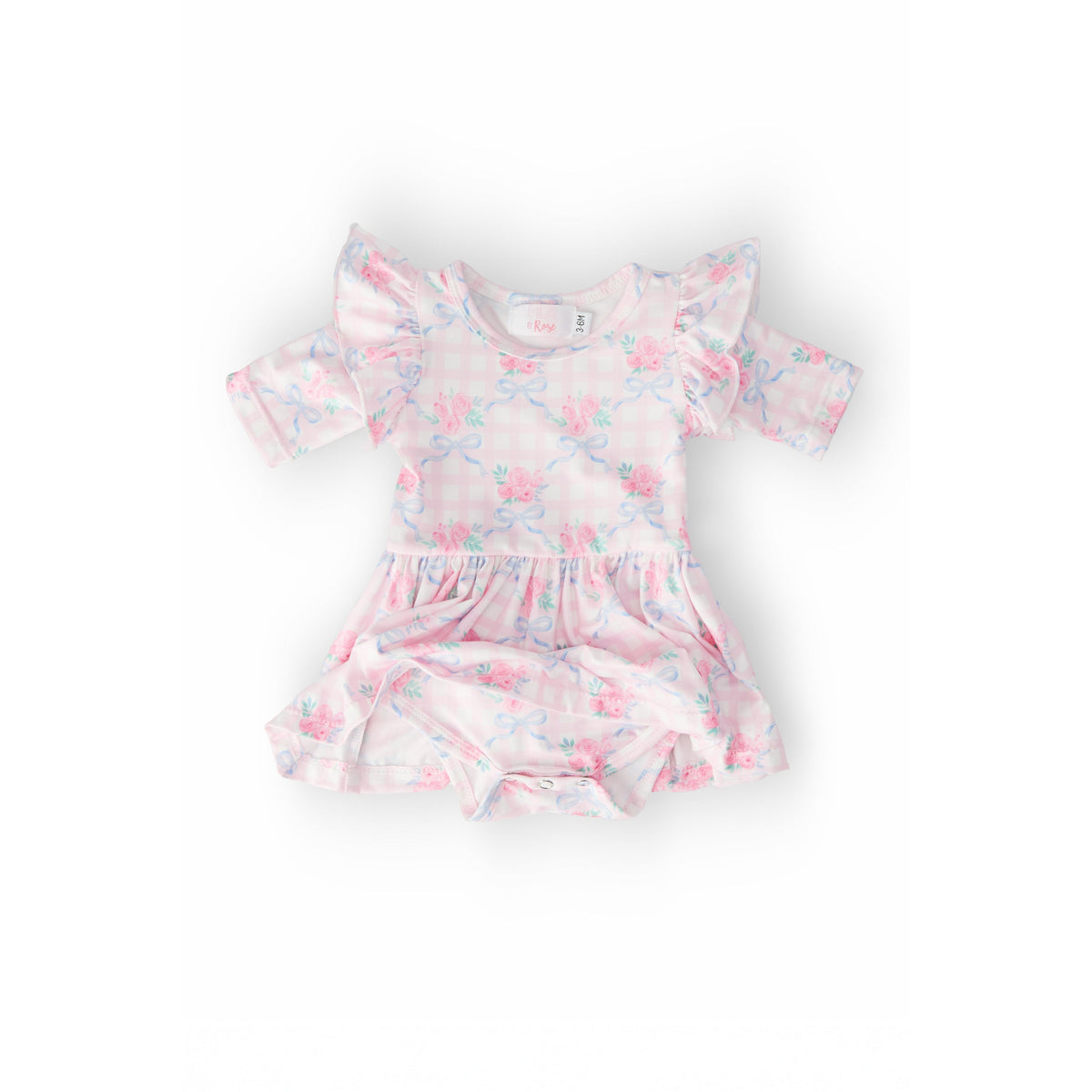 Ribbons & Roses 3/4 Sleeve Flutter Twirl Bodysuit