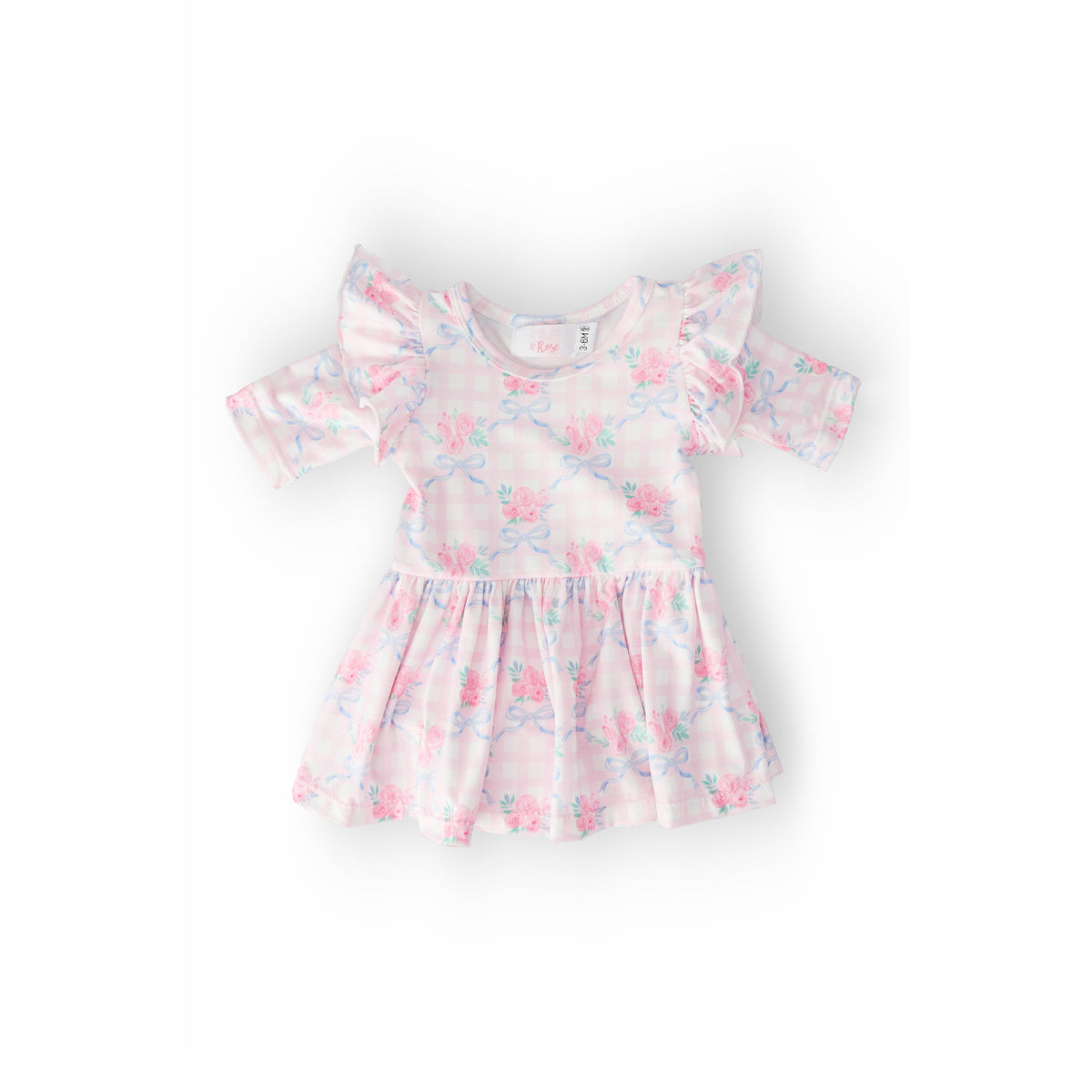 Ribbons &amp; Roses 3/4 Sleeve Flutter Twirl Bodysuit