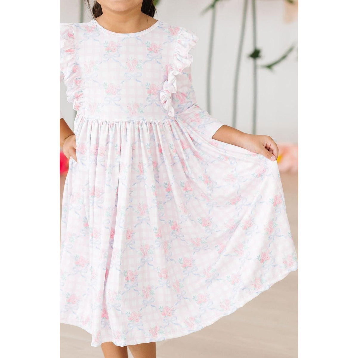 Ribbons & Roses 3/4 Sleeve Ruffle Twirl Dress