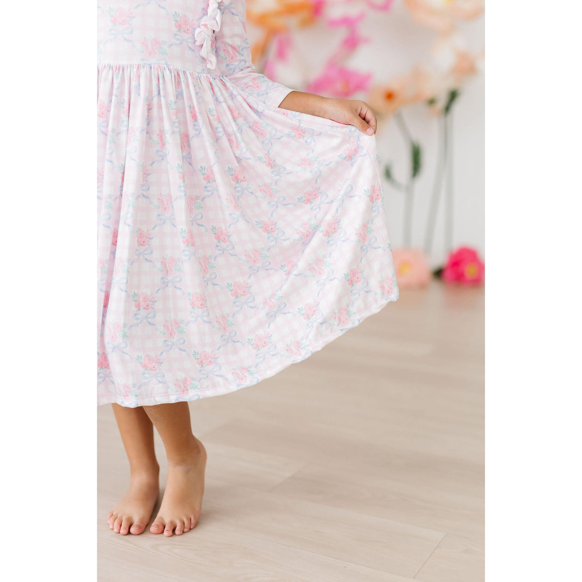 Ribbons & Roses 3/4 Sleeve Ruffle Twirl Dress