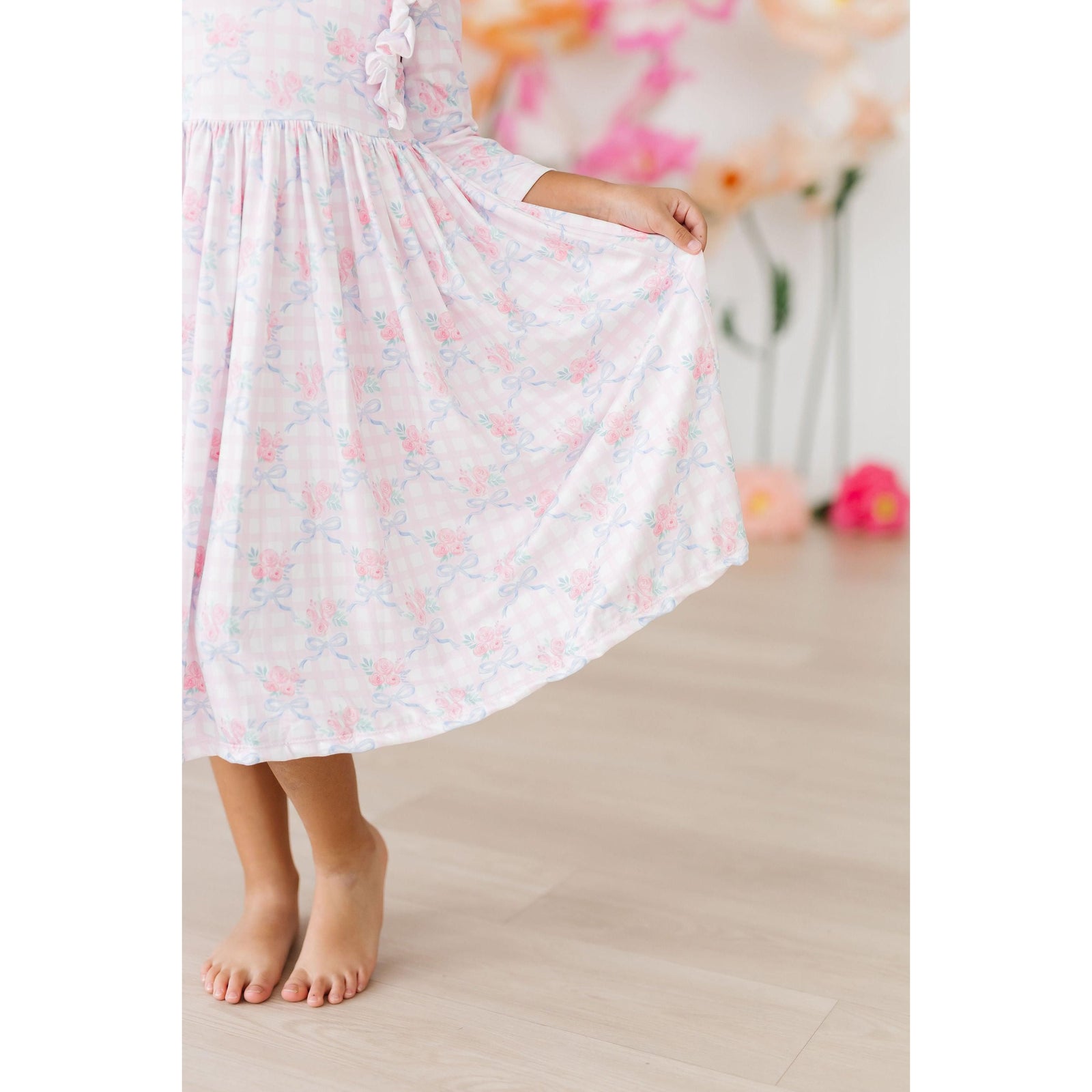 Ribbons & Roses 3/4 Sleeve Ruffle Twirl Dress