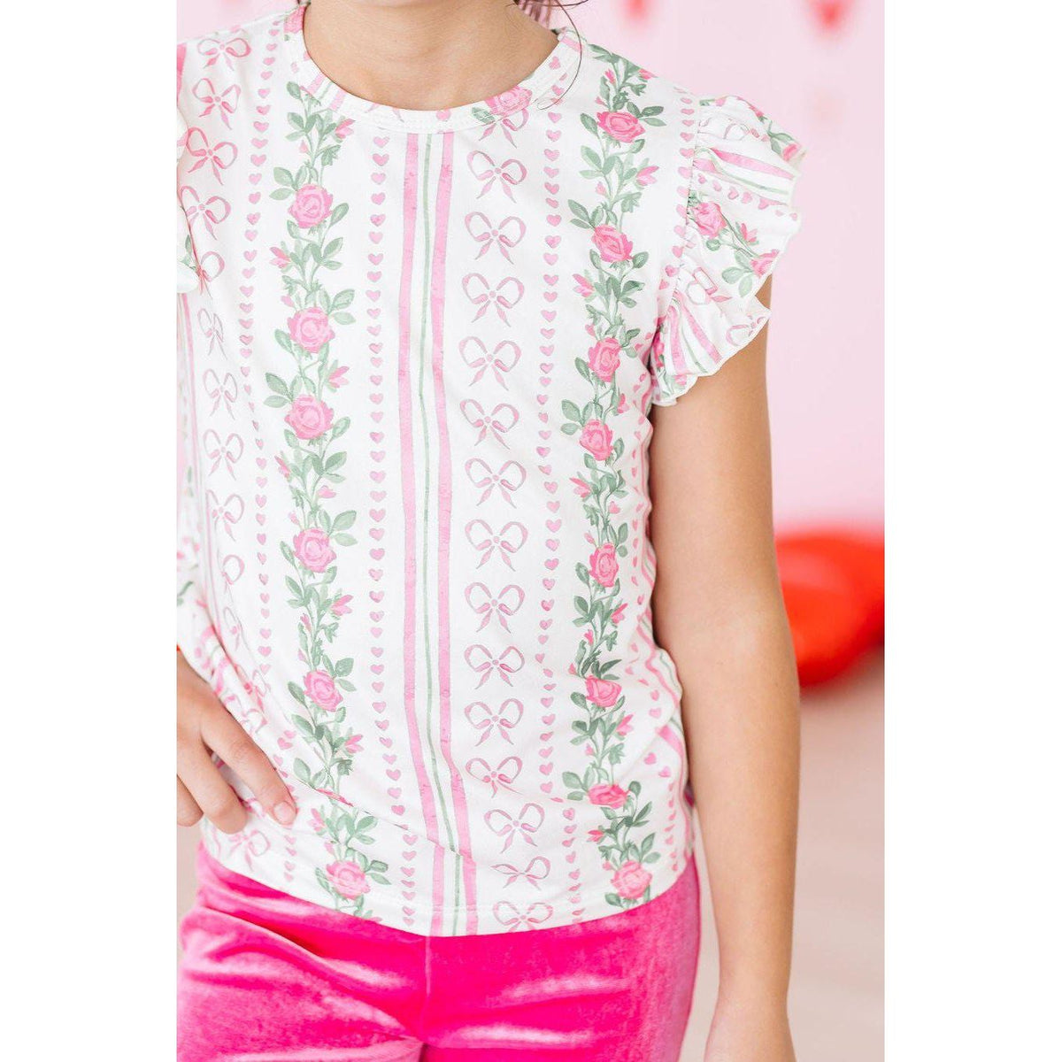 Rosebud Bows S/S Ruffle Tee