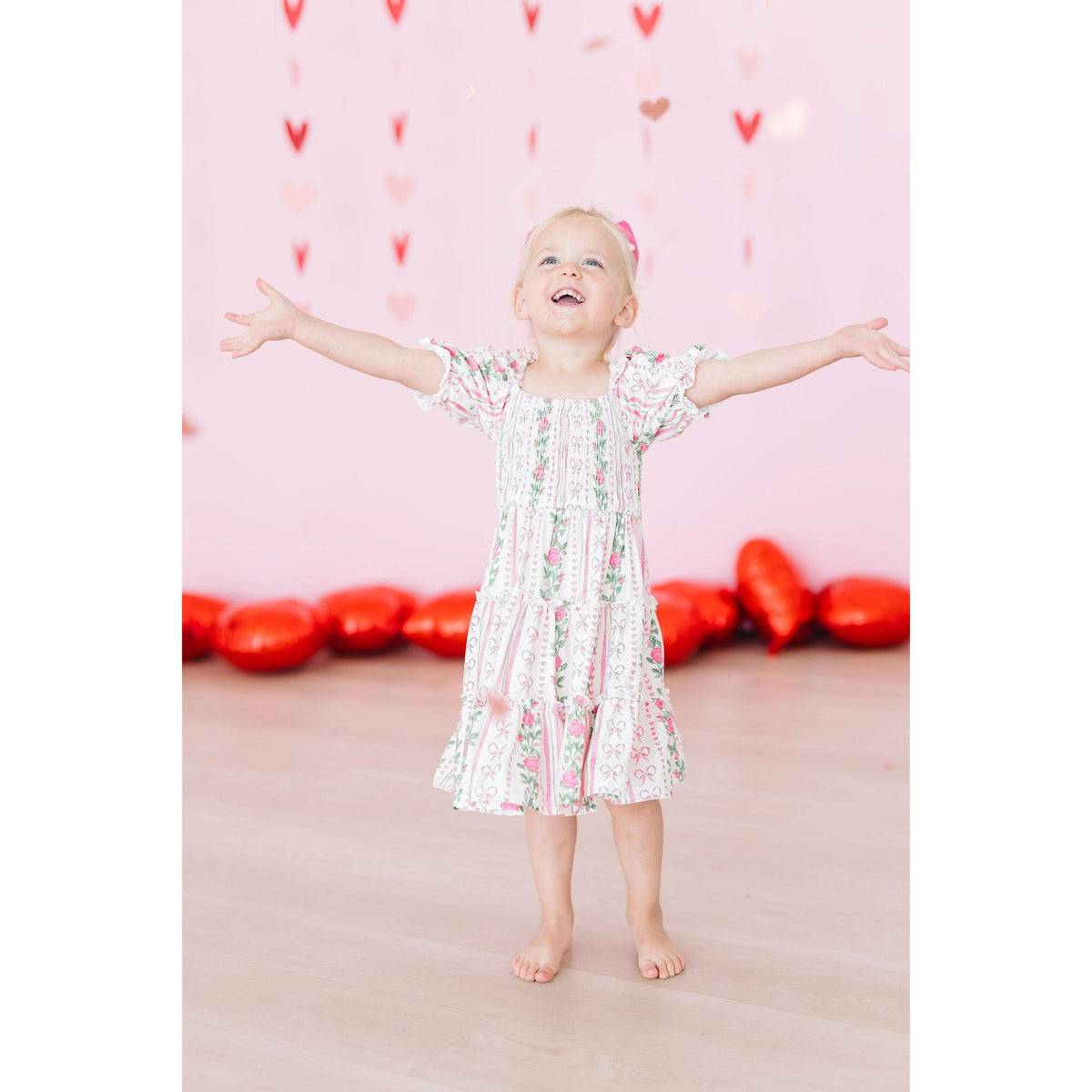 Rosebud Bows Smocked Ruffle Dress