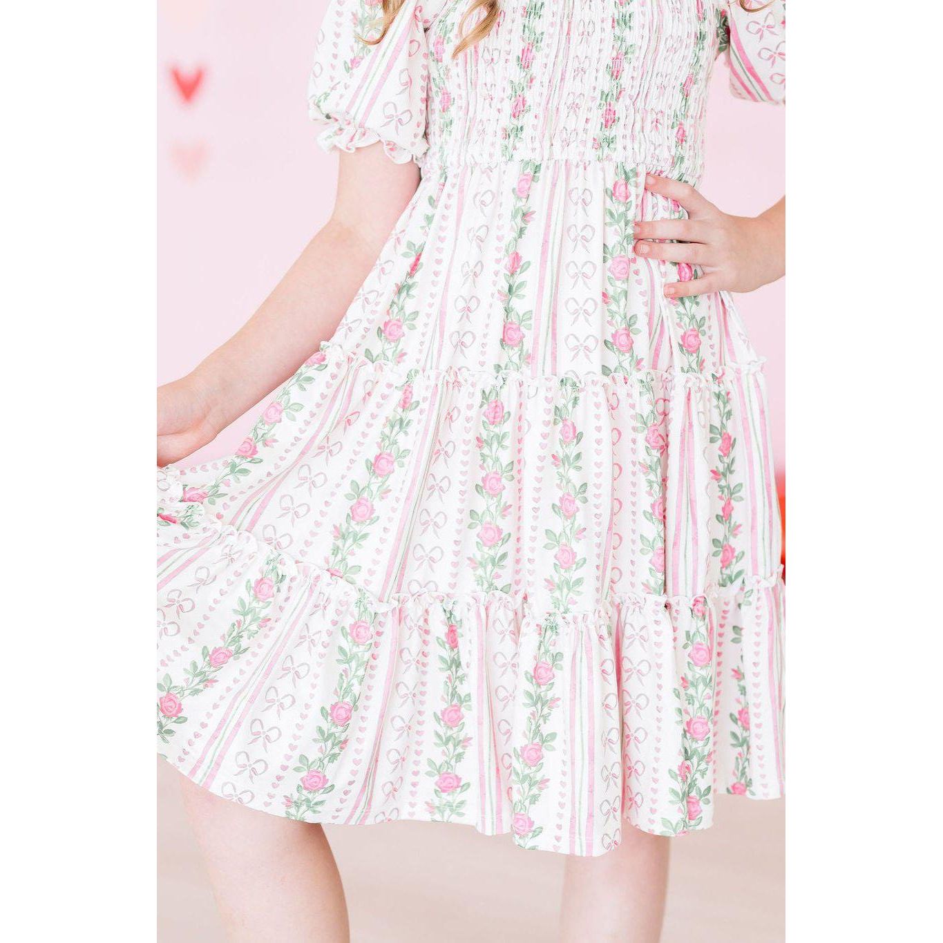 Rosebud Bows Smocked Ruffle Dress