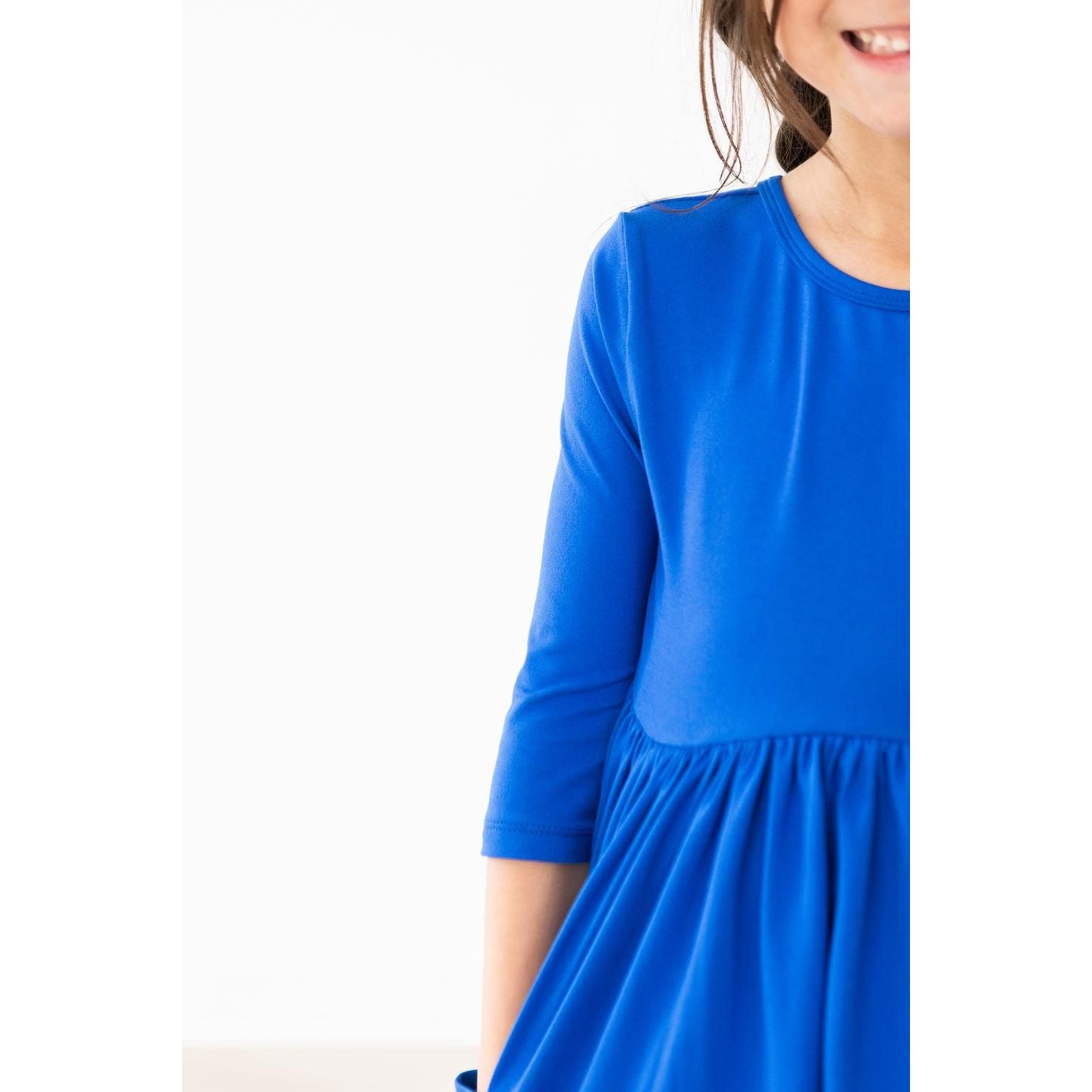 Royal Blue 3/4 Sleeve Pocket Twirl Dress