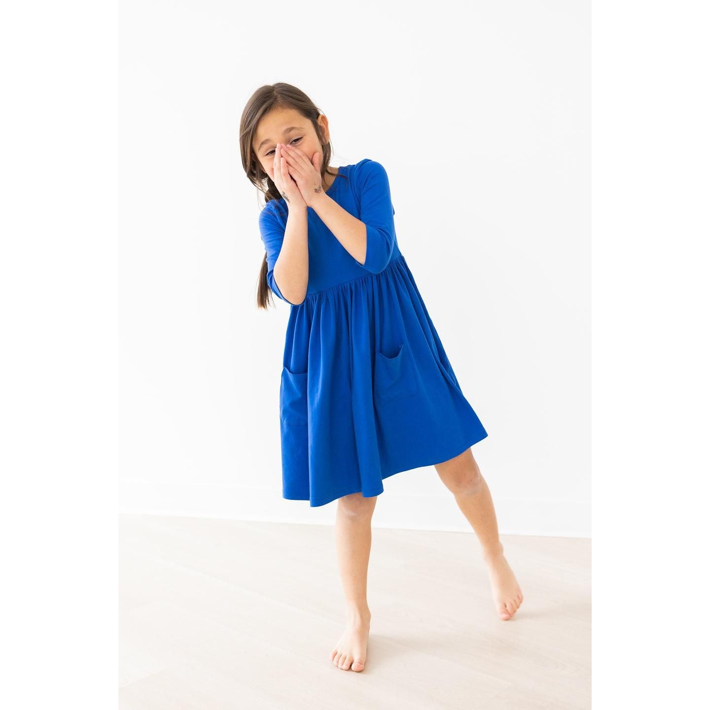Royal Blue 3/4 Sleeve Pocket Twirl Dress
