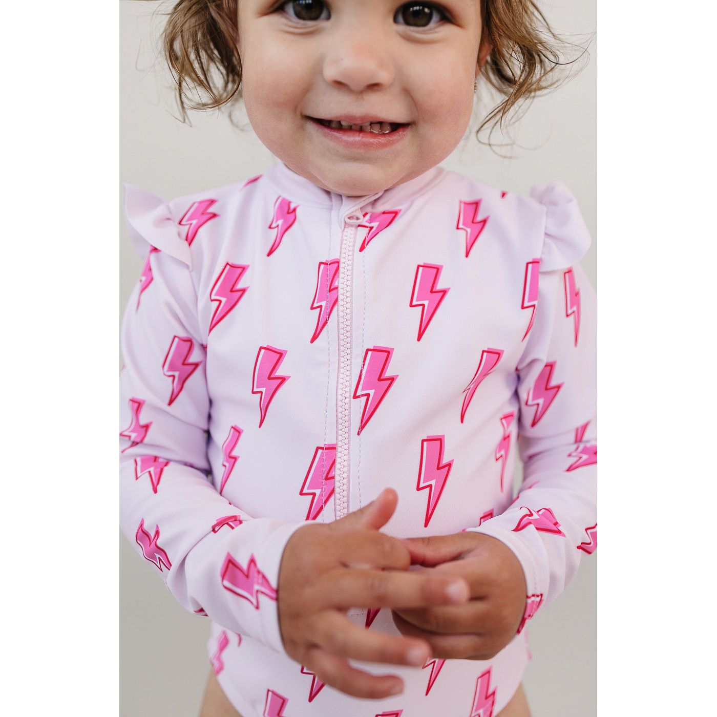 Long Sleeve Rash Guard Swimsuit | Pink Bolts
