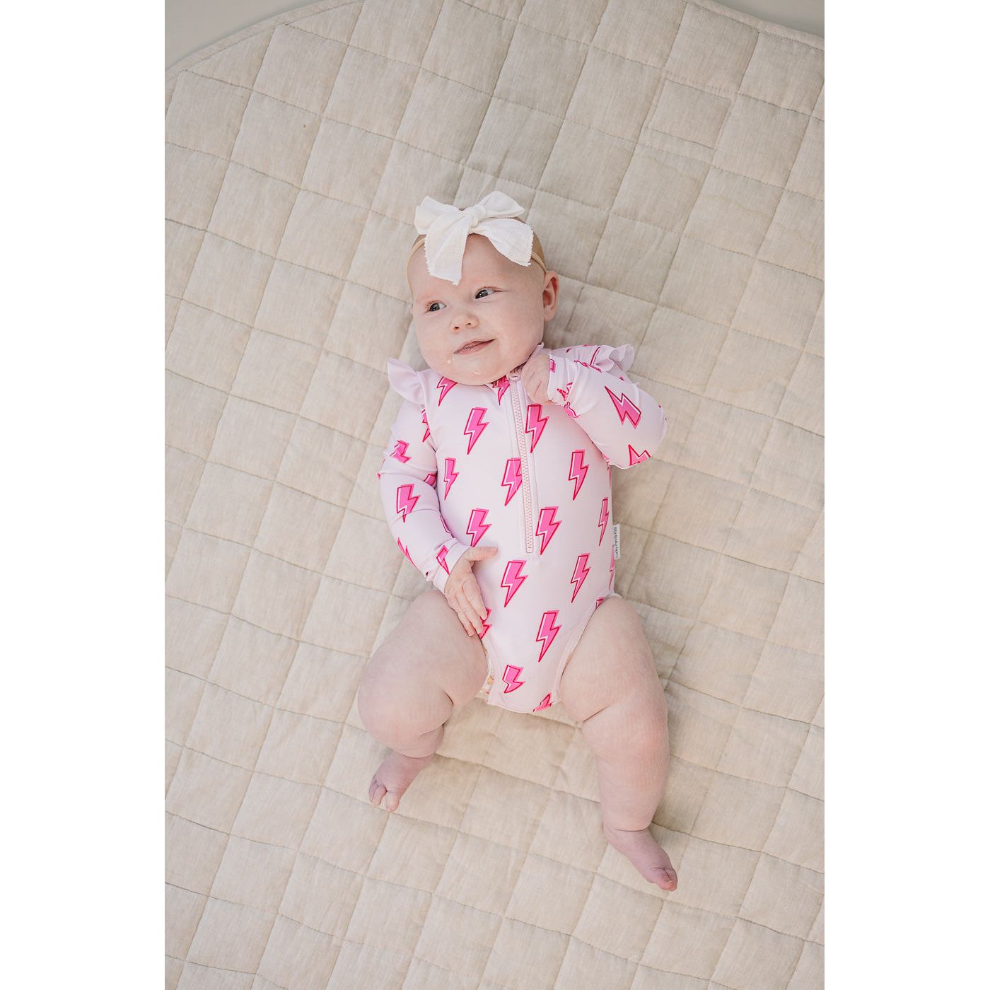 Long Sleeve Rash Guard Swimsuit | Pink Bolts