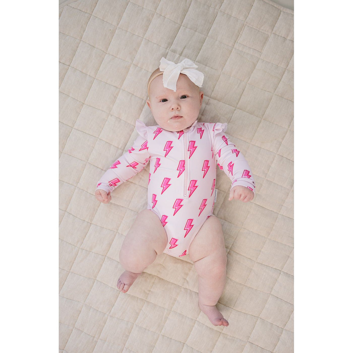 Long Sleeve Rash Guard Swimsuit | Pink Bolts