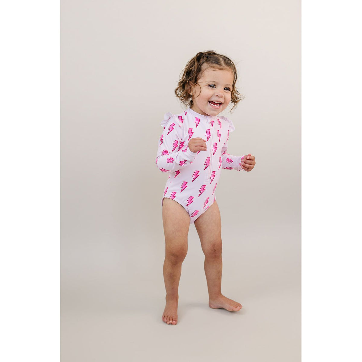 Long Sleeve Rash Guard Swimsuit | Pink Bolts