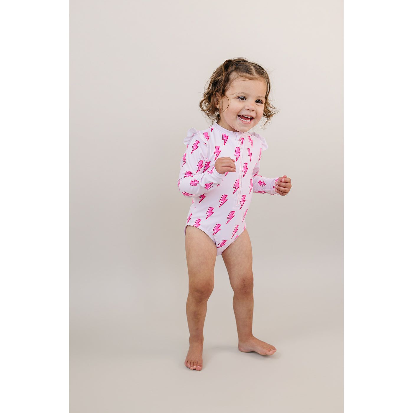 Long Sleeve Rash Guard Swimsuit | Pink Bolts