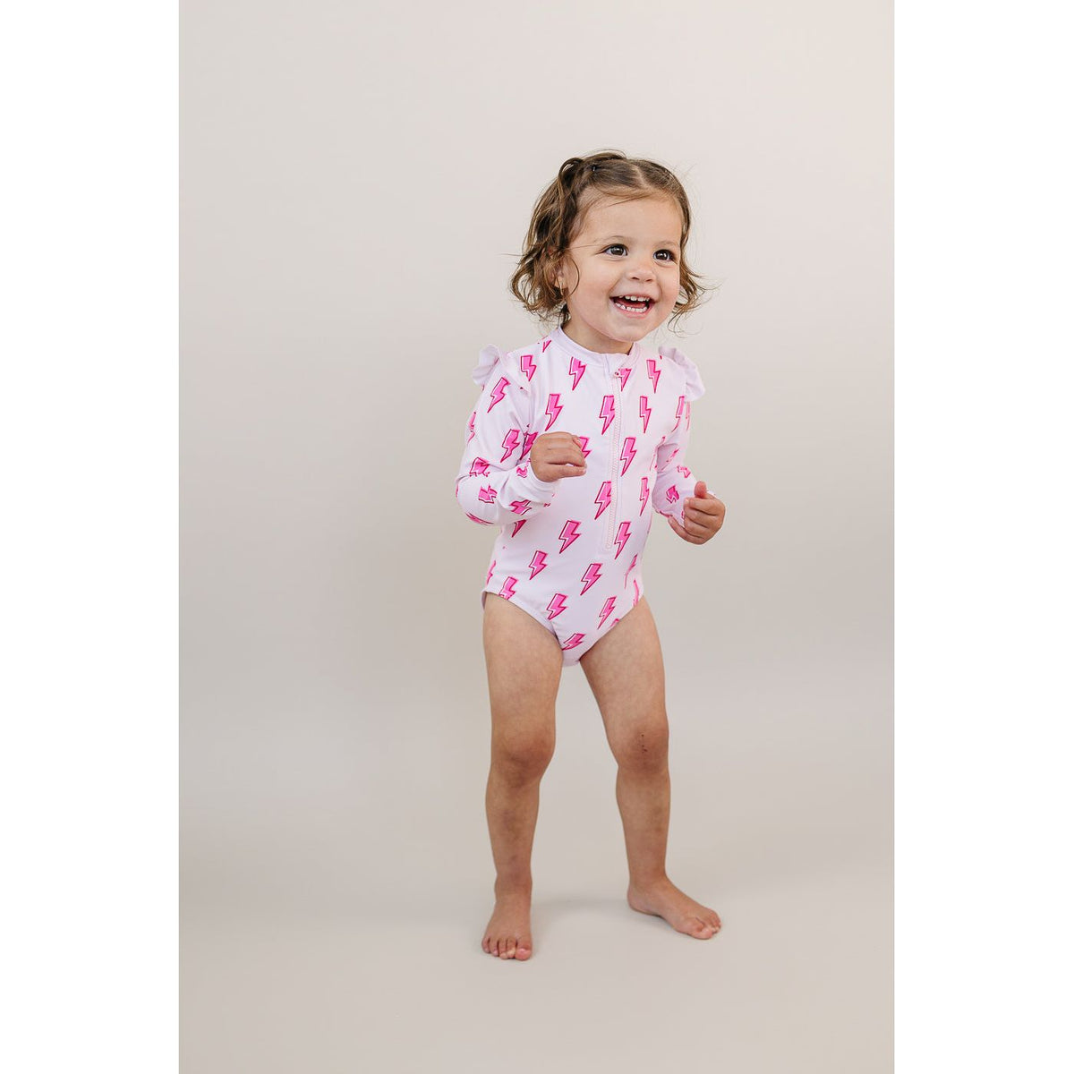 Long Sleeve Rash Guard Swimsuit | Pink Bolts