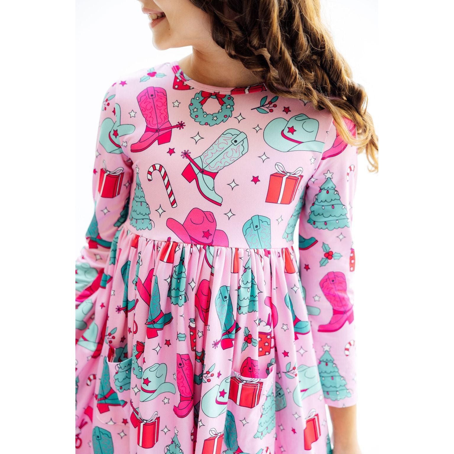 Christmas Cowgirl L/S Pocket Twirl Dress