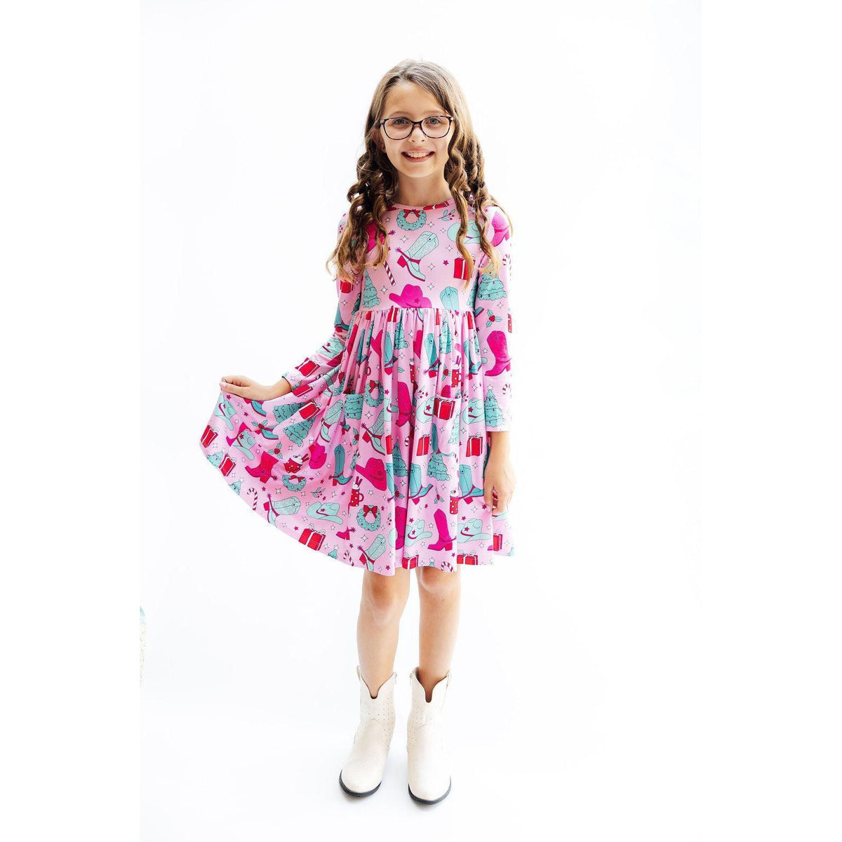 Christmas Cowgirl L/S Pocket Twirl Dress