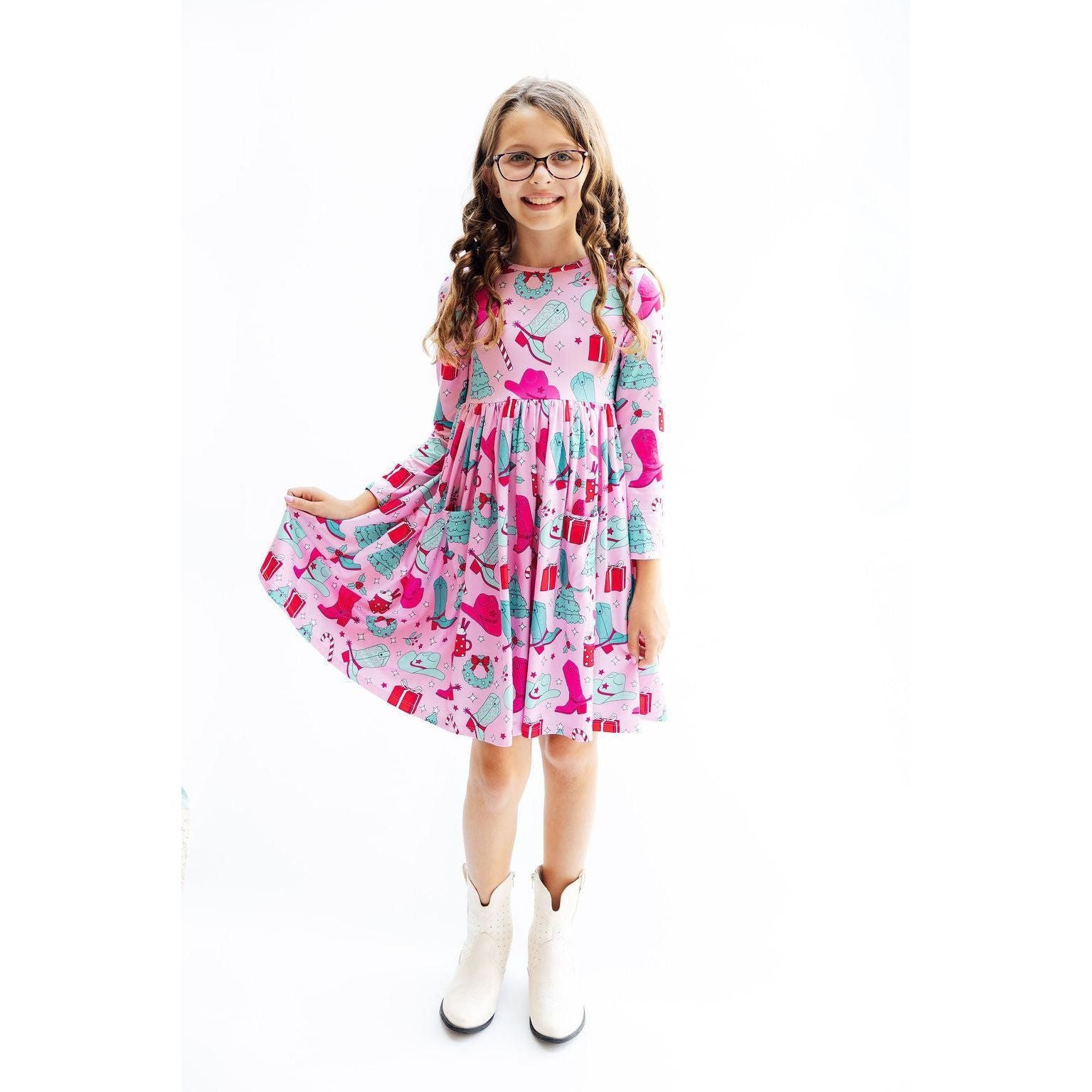 Christmas Cowgirl L/S Pocket Twirl Dress