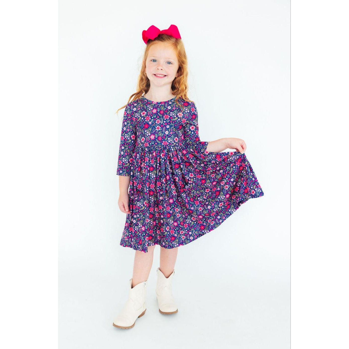 Flower Farm 3/4 Sleeve Pocket Twirl Dress
