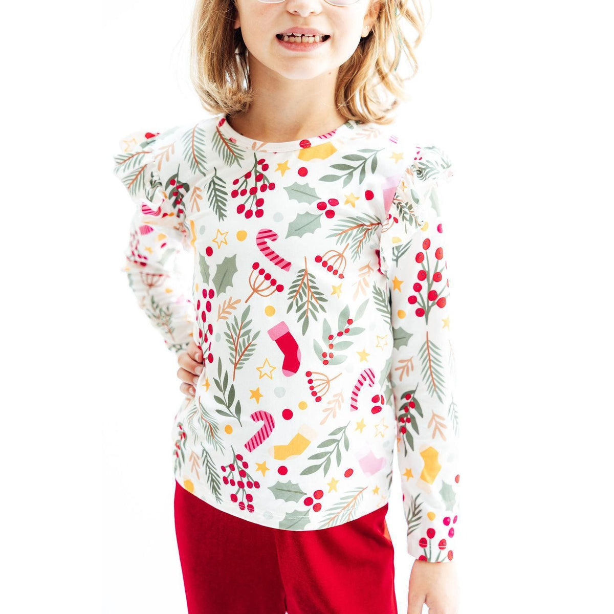 Holly Jolly Christmas L/S Ruffle Tee