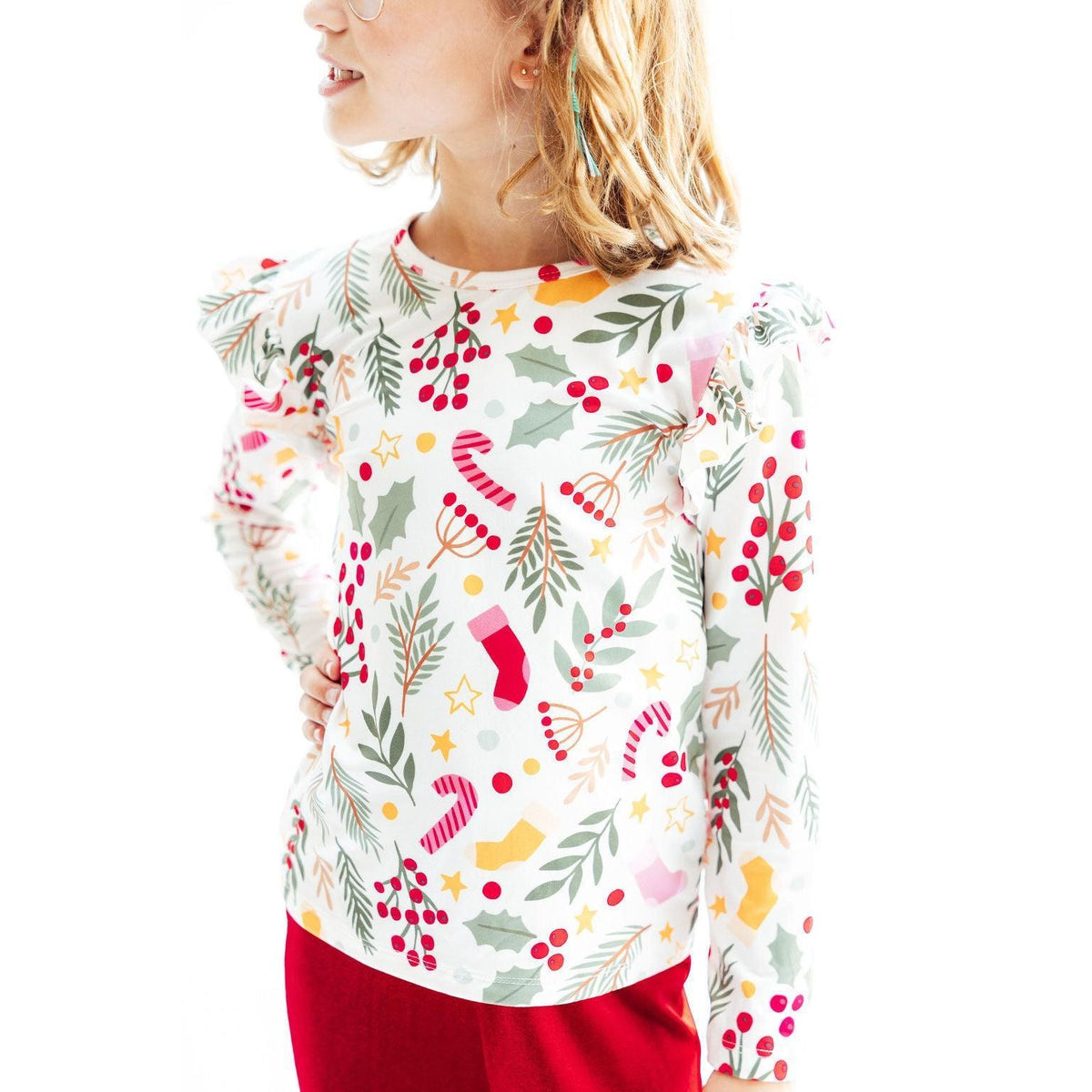 Holly Jolly Christmas L/S Ruffle Tee