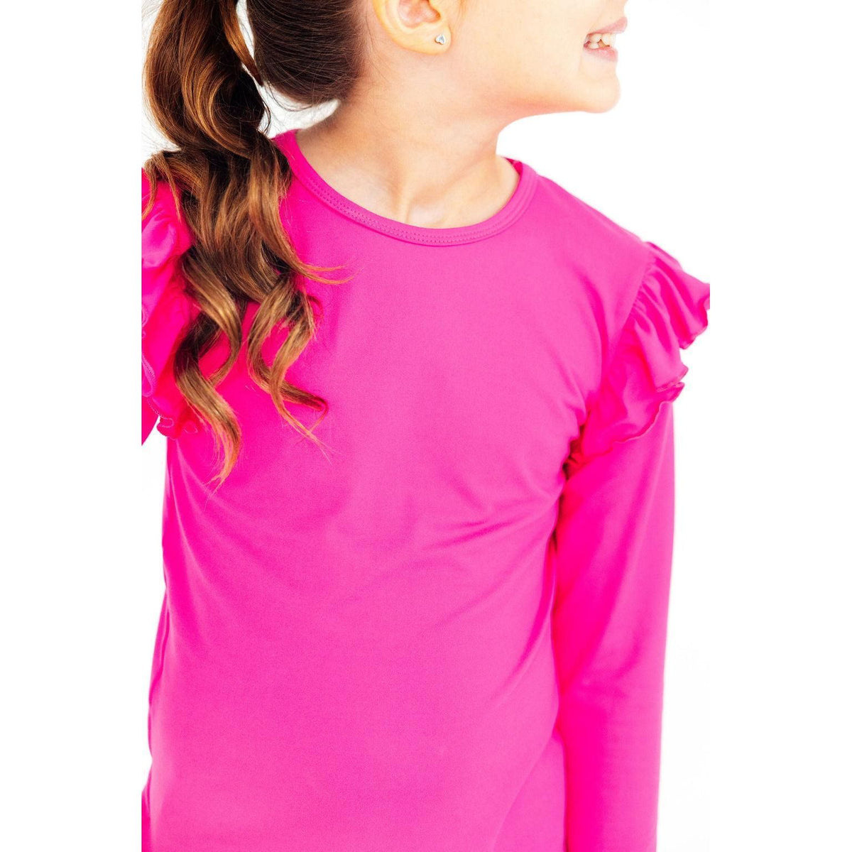 Hot Pink L/S Ruffle Tee